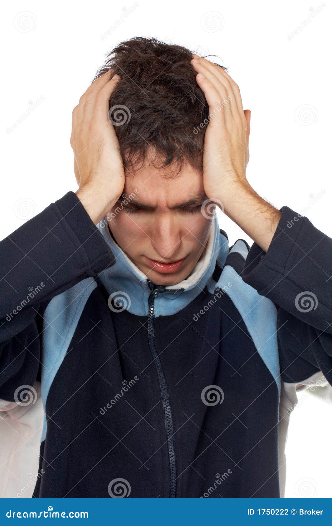 A stressed teenager over a white background