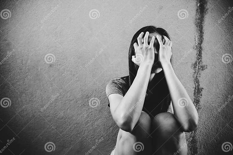 Stressful and Hopeless Woman Sitting on Ground Stock Photo - Image of ...
