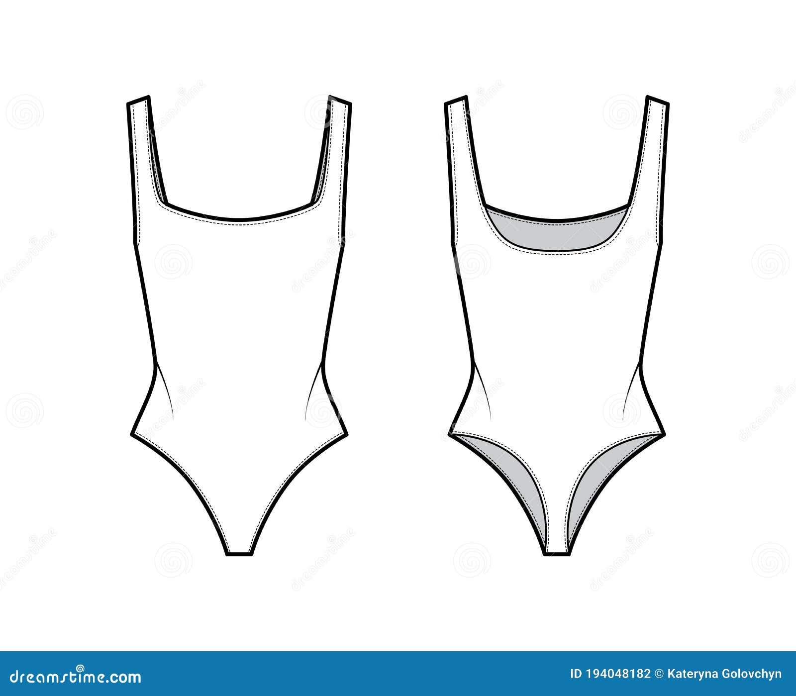 Stretch-jersey Thong Bodysuit Technical Fashion Illustration with Open ...