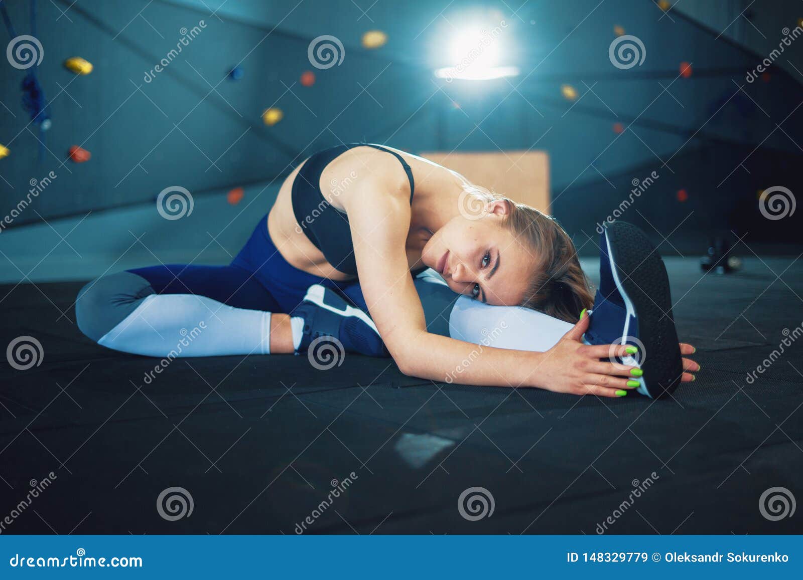 Stretching Gymnast Girl Doing Warming Exercizes Stock Image