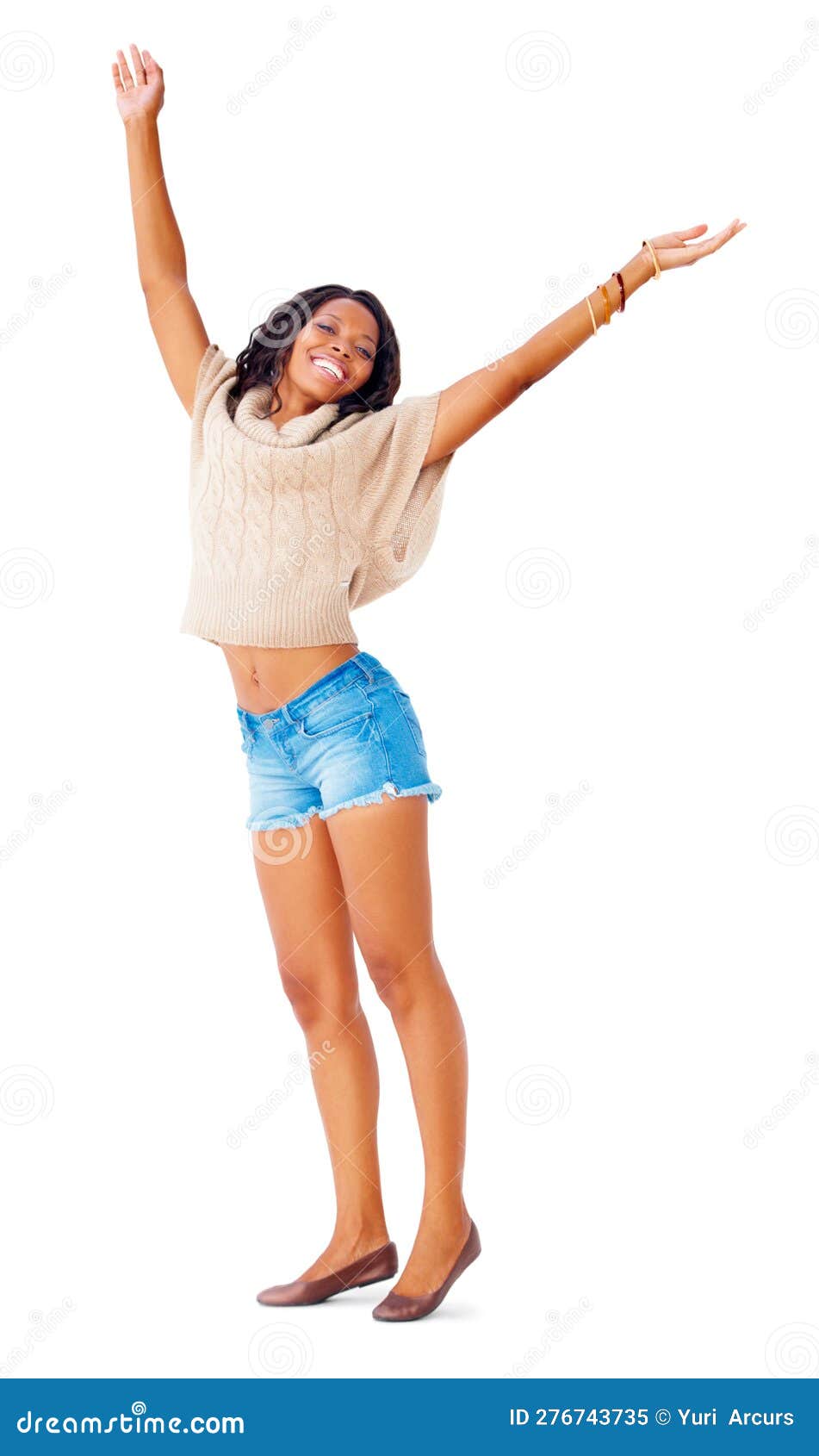 Stretching Out Her Arms. Happy Young Woman Standing Against a White  Background with Her Arms Outstretched. Stock Image - Image of freedom,  attractive: 276743735