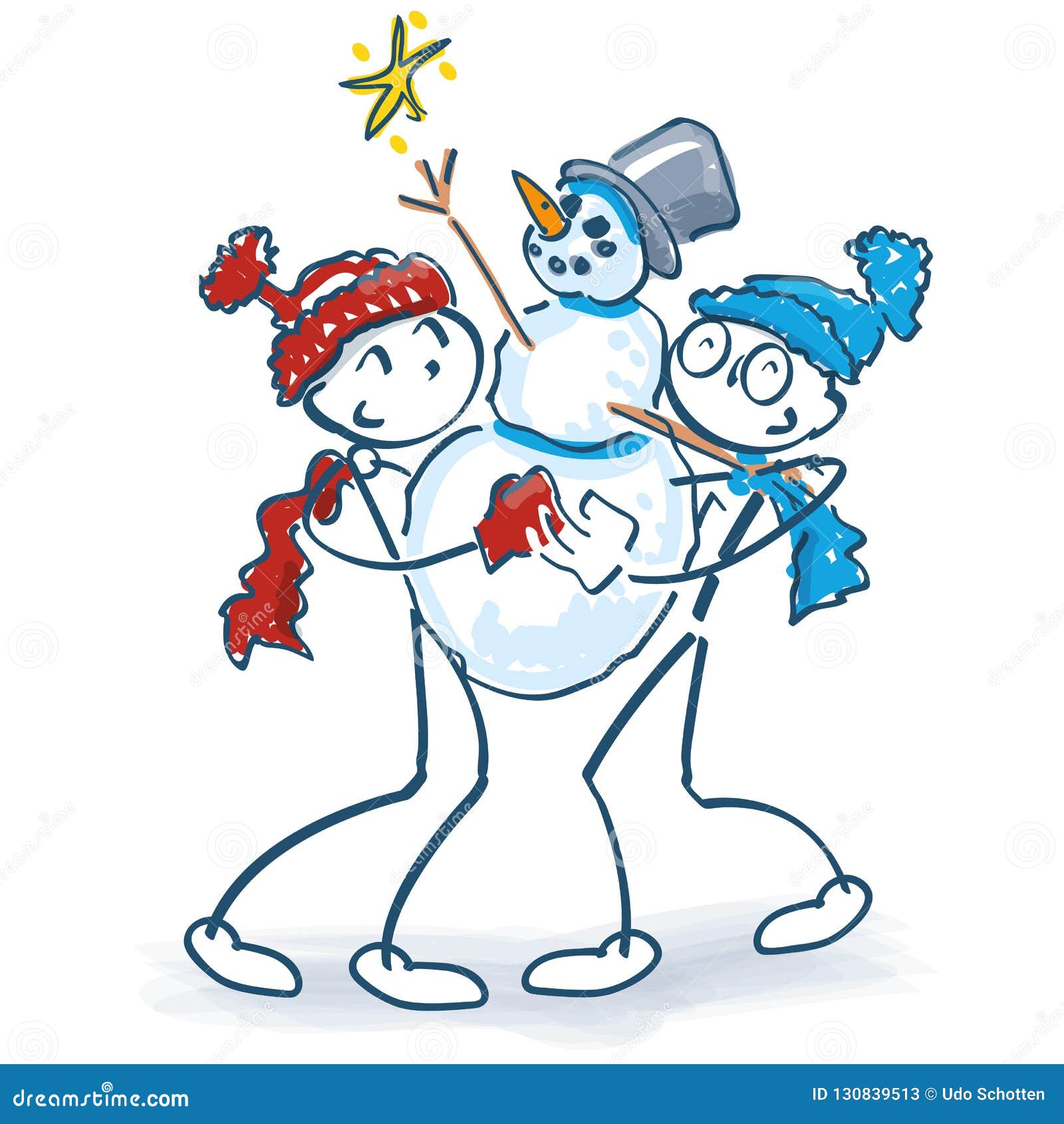 Stick Figures Wearing a New Snowman Stock Vector Illustration of