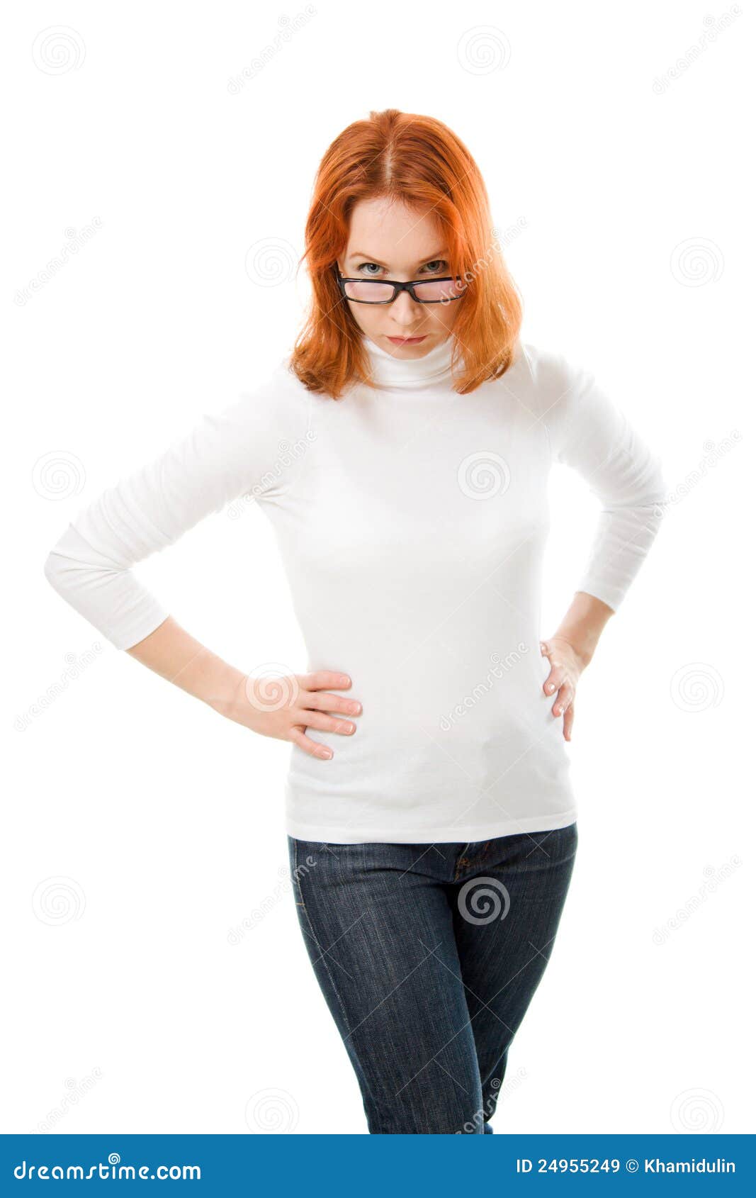 Strict Girl With Red Hair Wearing Glasses Stock Image