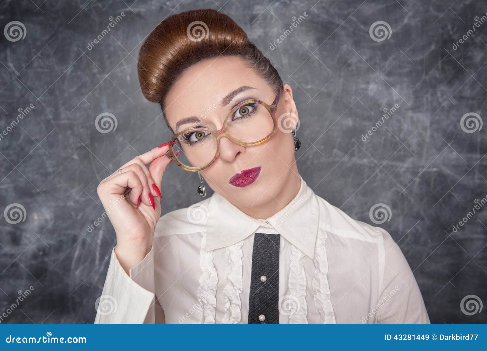 Strict Teacher In Eyeglasses Looking On Someone Stock Photo Image