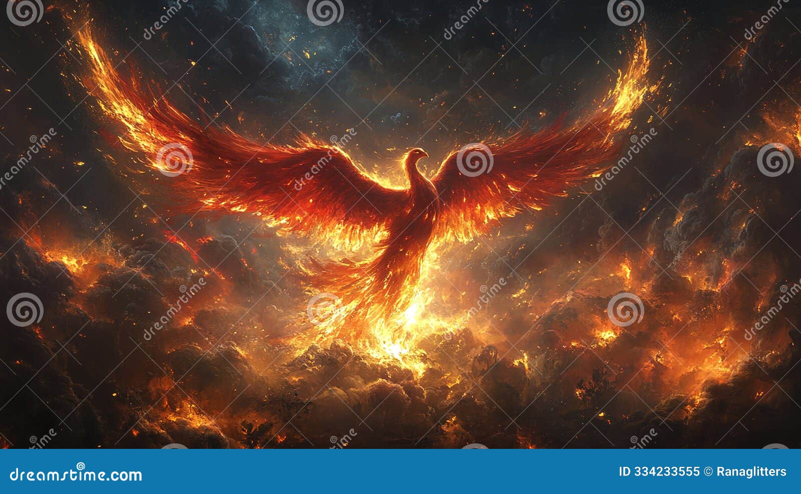 a powerful 3d  of an eagle soaring through flames, its wings engulfed in fire, creating a fierce and dynamic visual