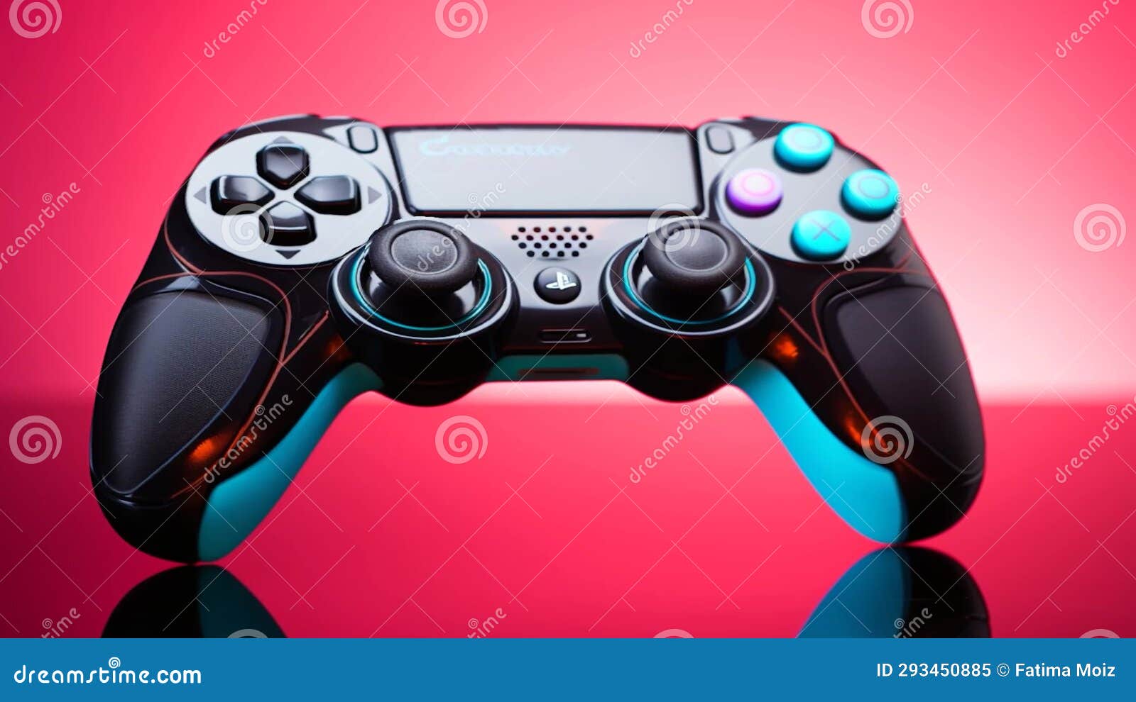 A Striking Game Controller Black with Blue Levitating Buttons on Pink ...