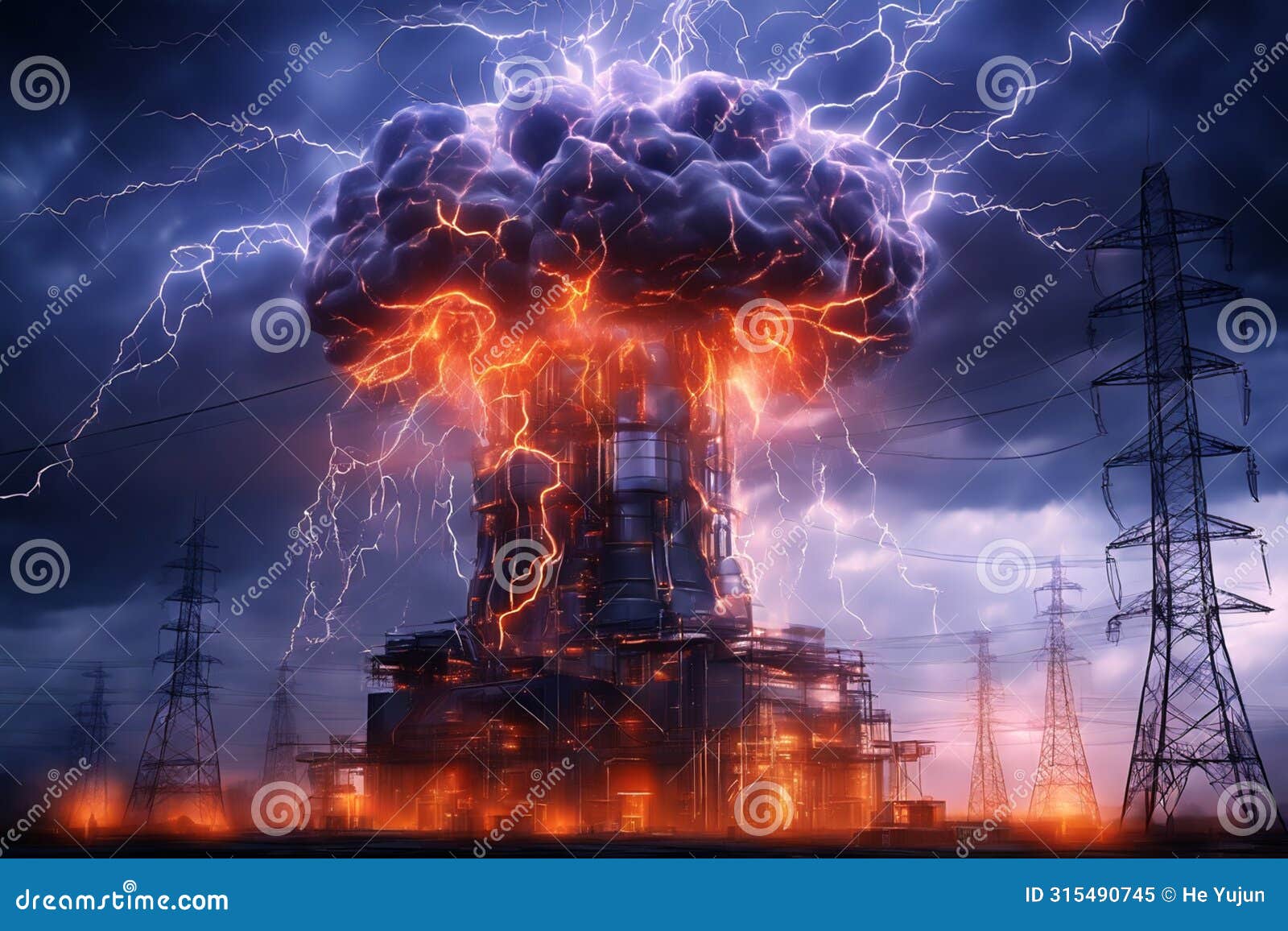 apocalyptic brainstorm: towering flames and electrical fury