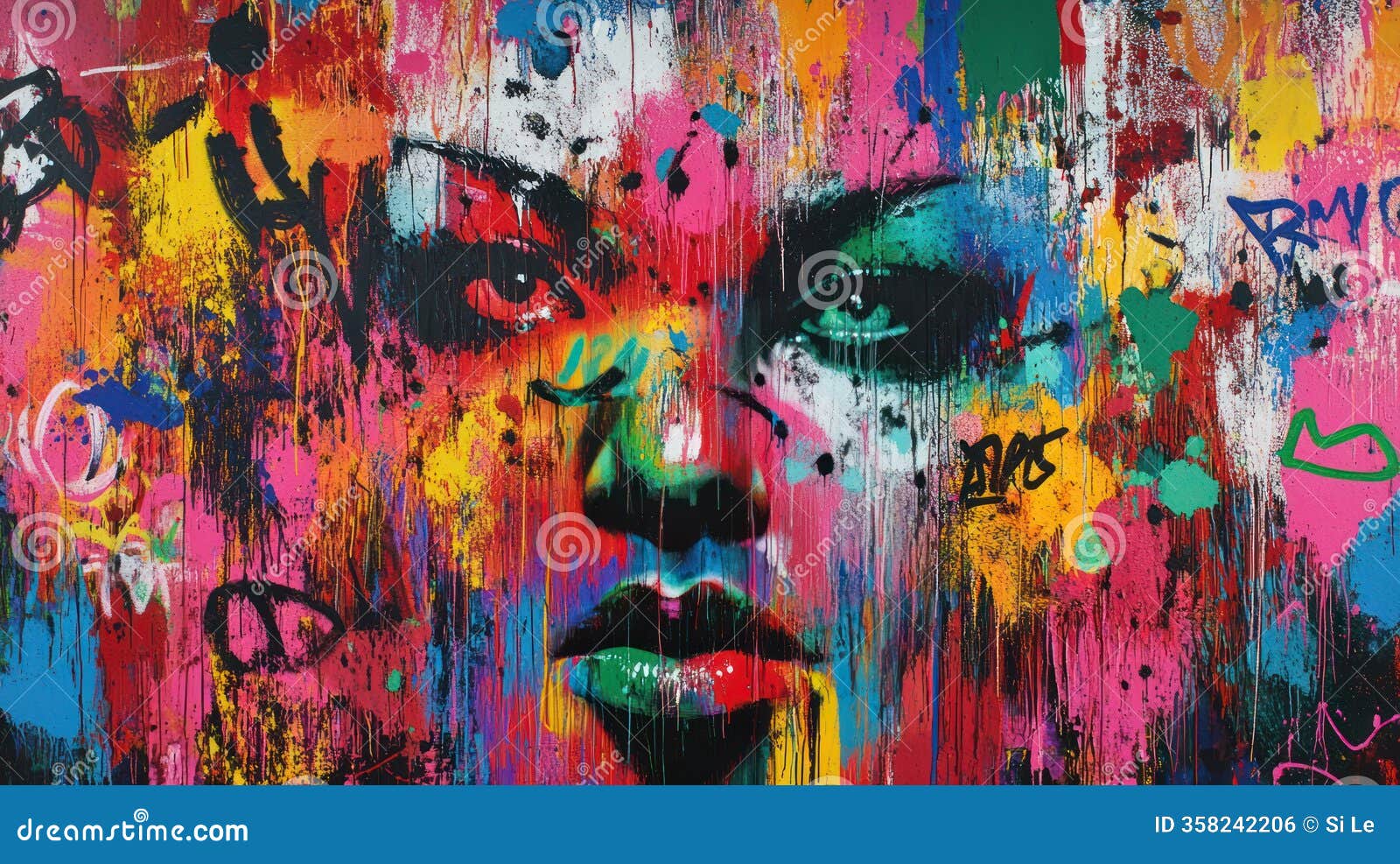 vibrant urban spray paint splashes with graffiti tags and stencils - a dynamic and layered image of street art energy an