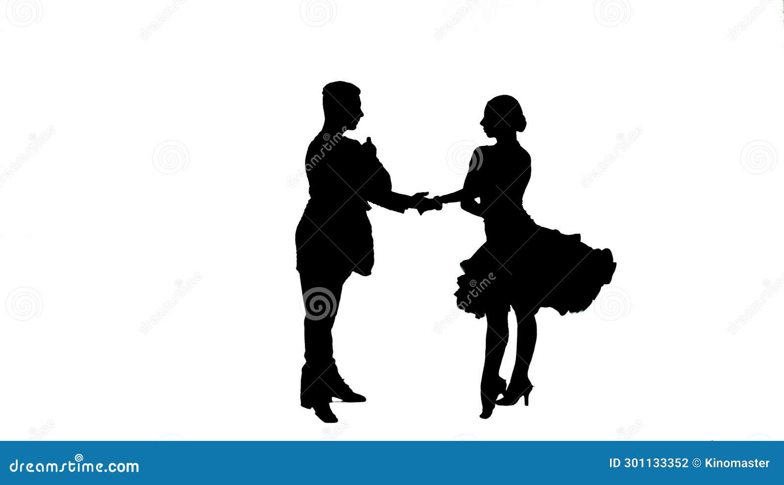 Black and White Silhouette Elegant Ballroom Dance Couple Stock Photo