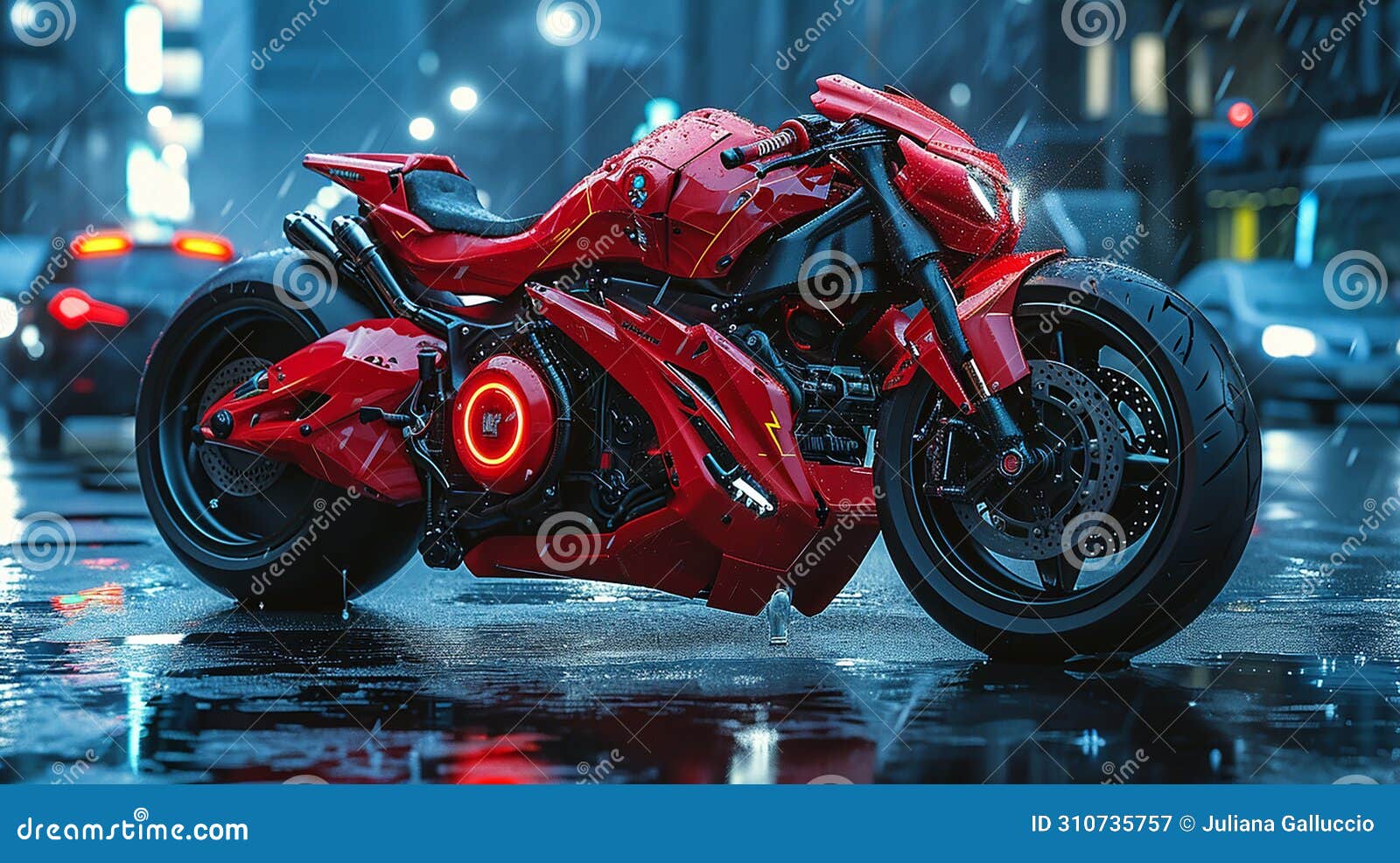 red motorcycle parked on wet surface