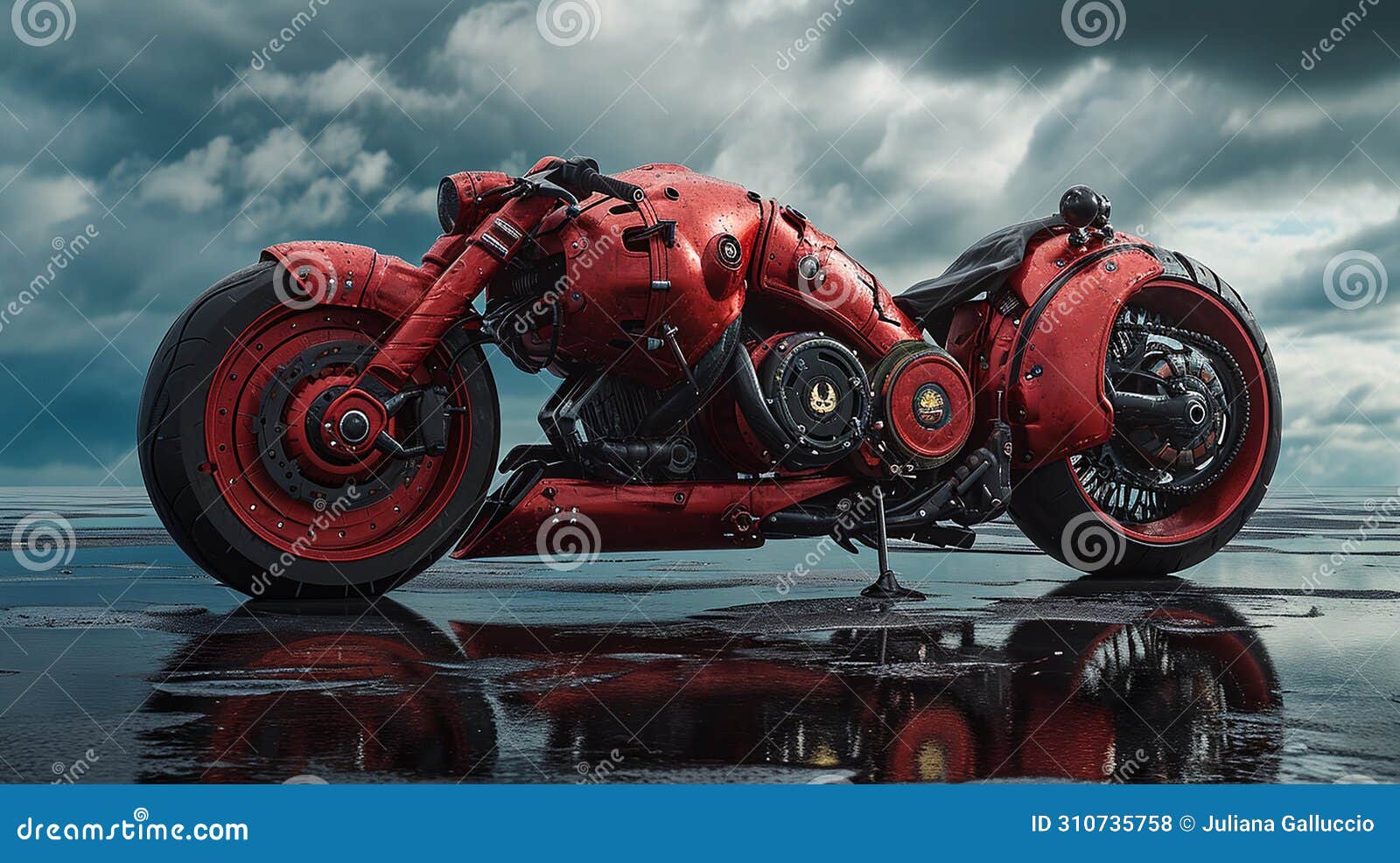 red motorcycle parked on wet surface