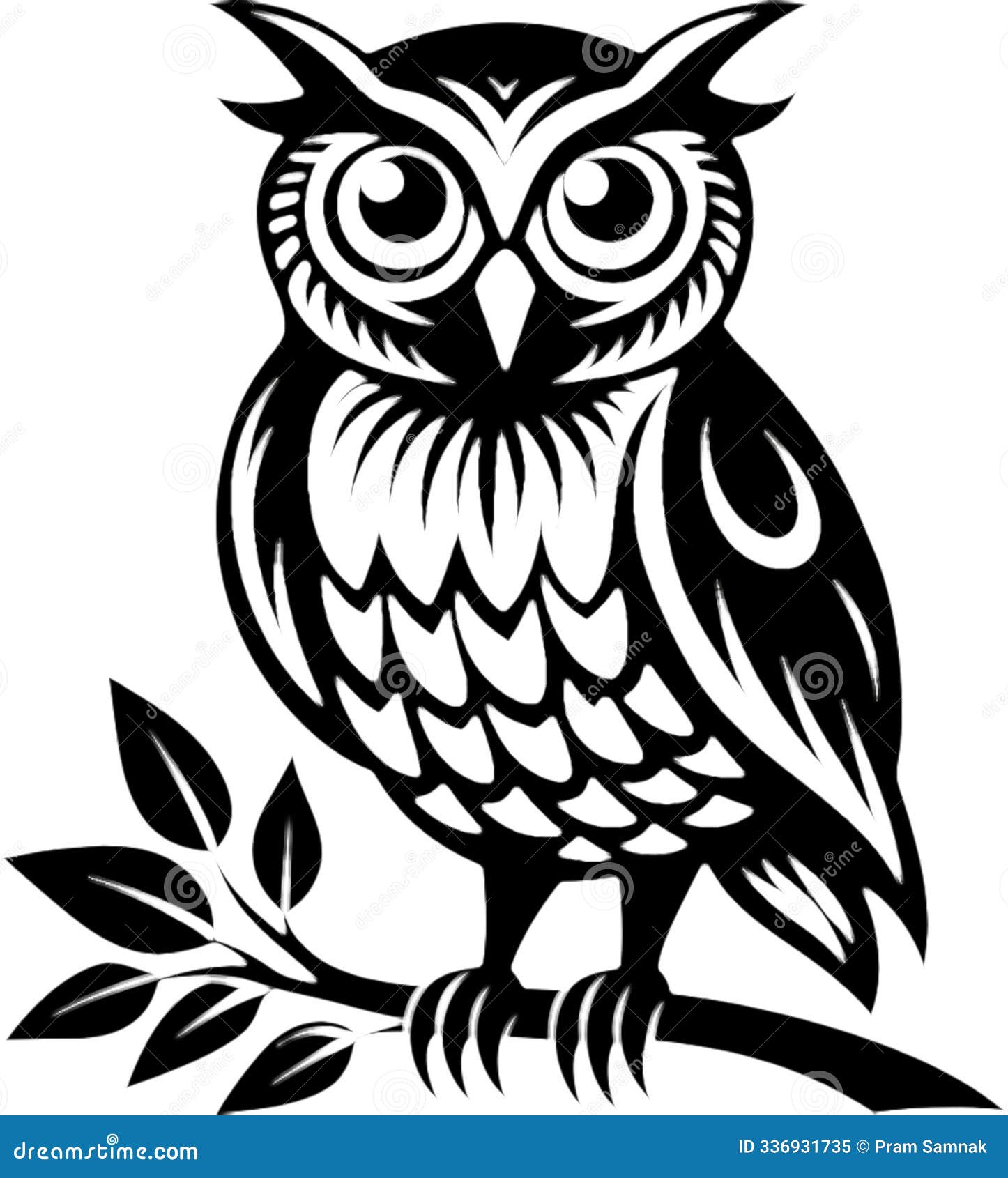 bold owl stencil with wide, sharp eyes.