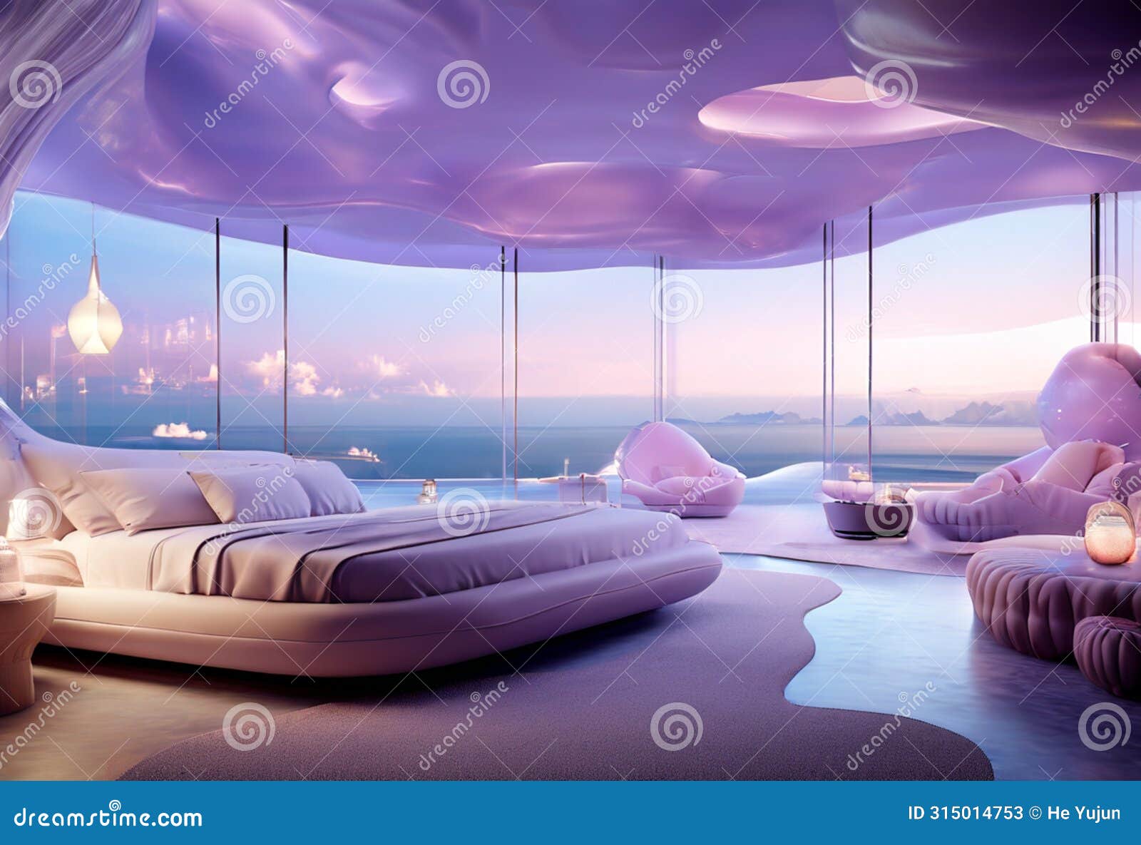 a striking purple wave-d building stands by the sea