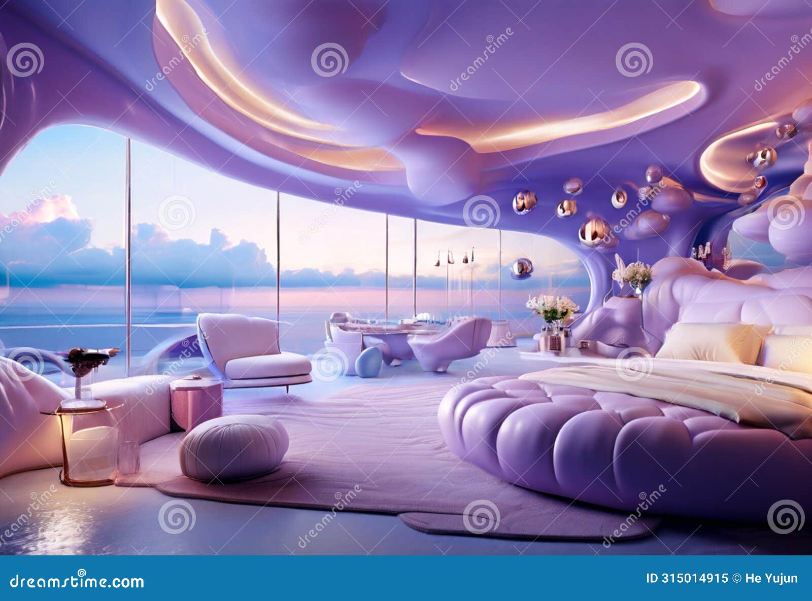 a striking purple wave-d building stands by the sea