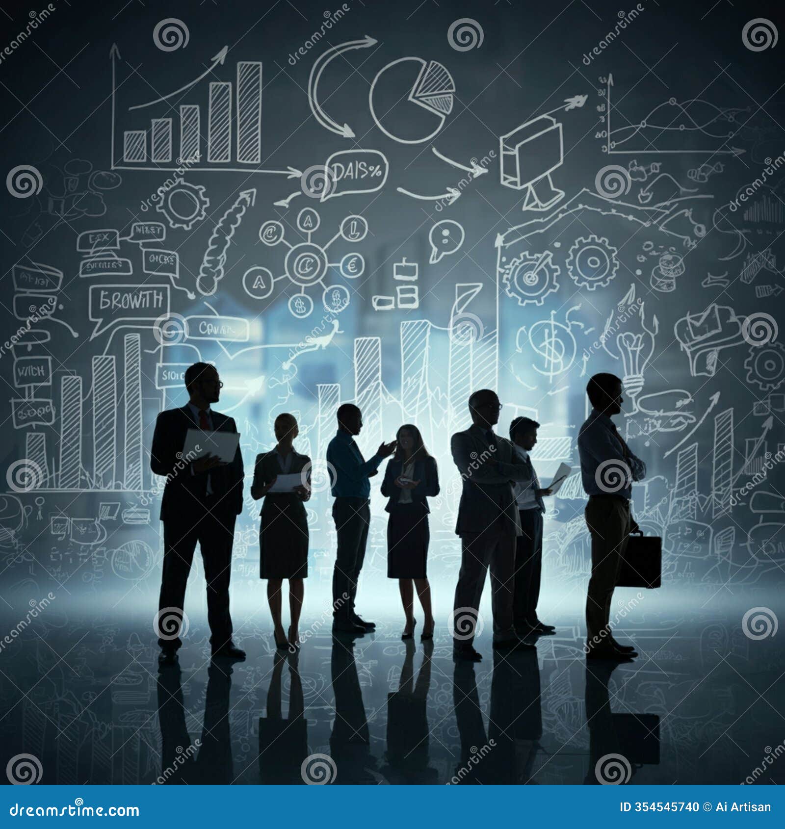 ai-generated image of silhouettes shaking hands in office meeting