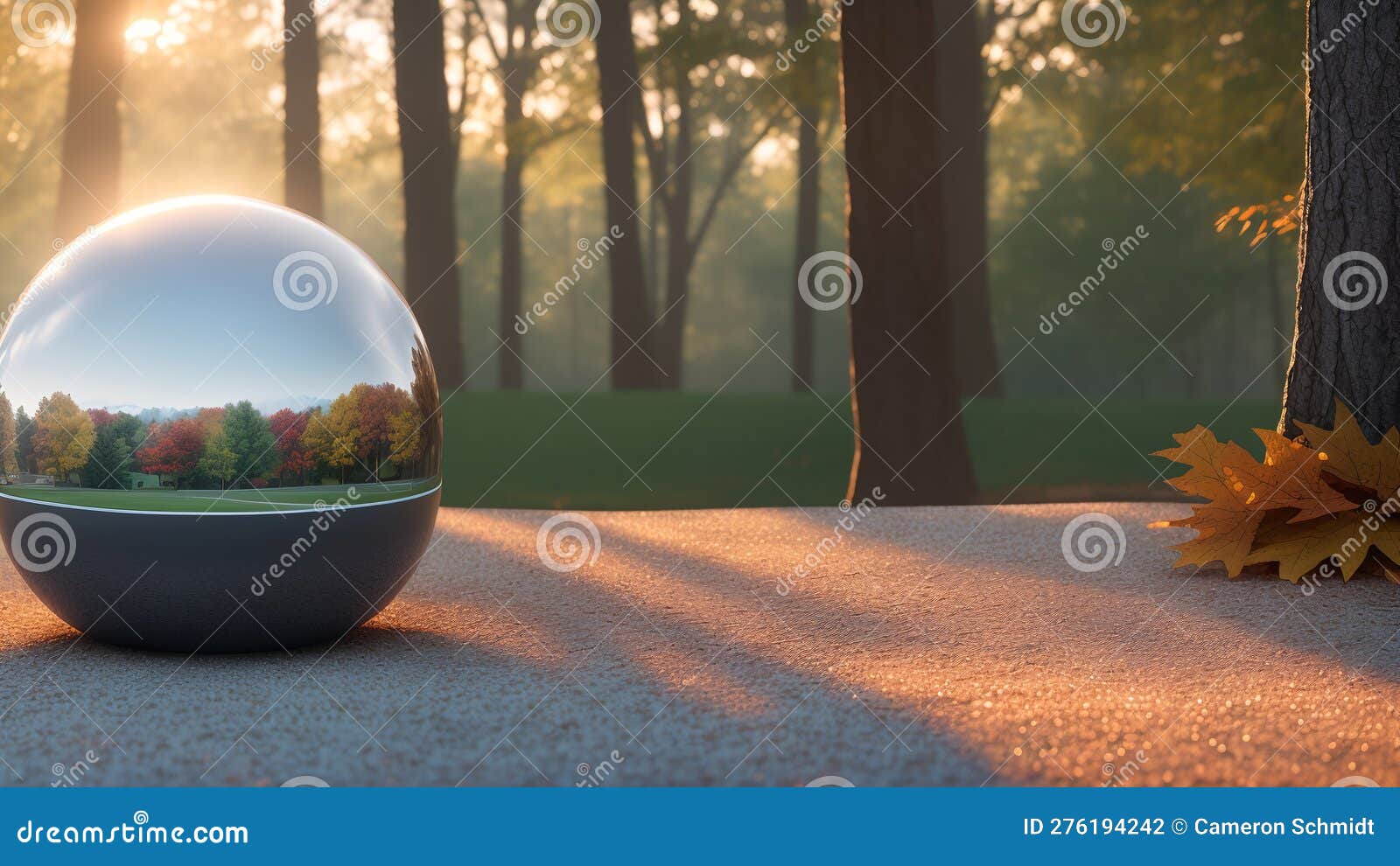 a striking sphere d object sitting on a stone surface in a park ai generative