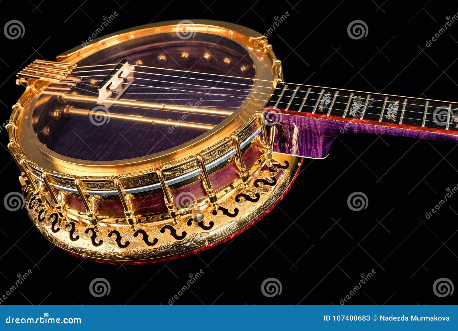 5-string banjos on black background