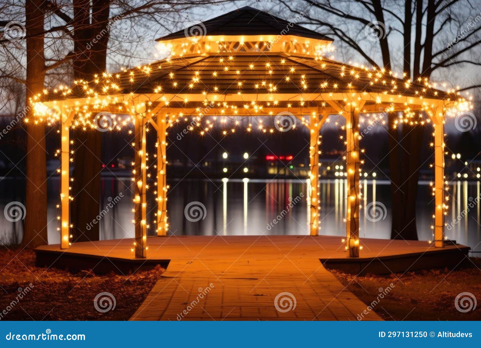 A String of Lights Attached To a Lakeside Gazebo Stock Photo Image of outdoor, string 297131250