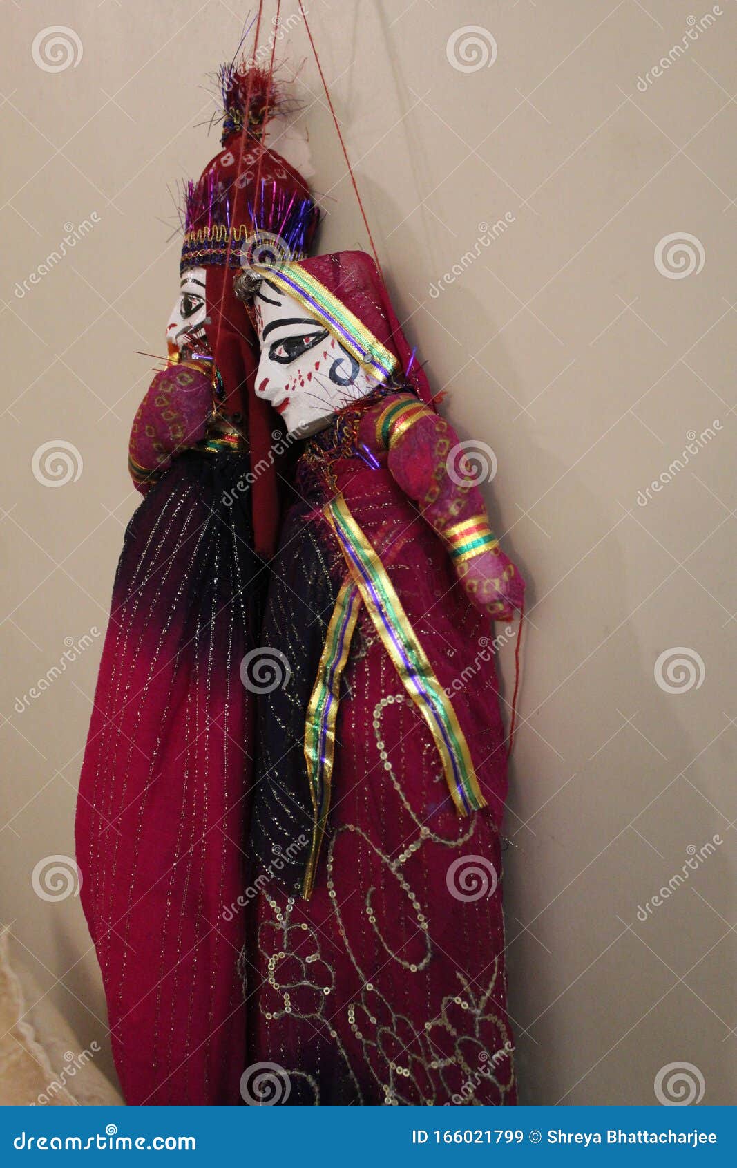 string puppets kathputli displayed at a shop in jaipur outside city palace. this form of puppetry is native to rajasthan and is