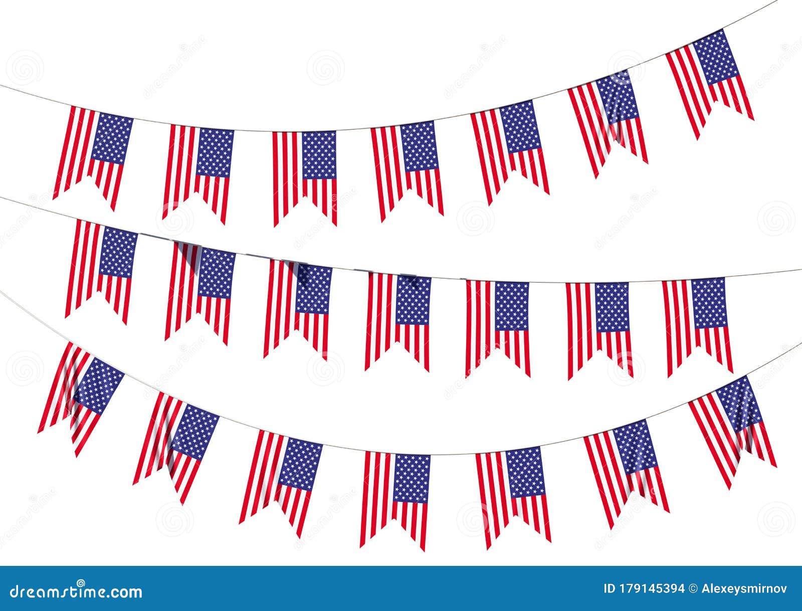 Strings of American Flags Decorative Hanging Bunting Stock Illustration ...