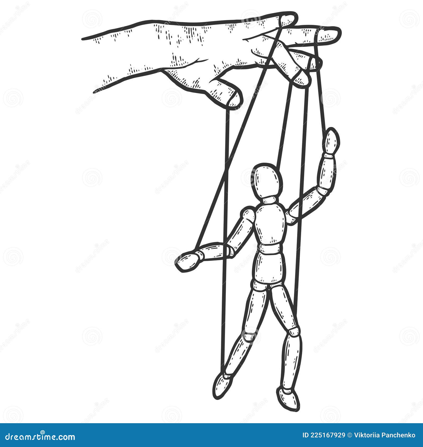 Strings Puppet Manipulator or Marionette Exploitation Image. Sketch