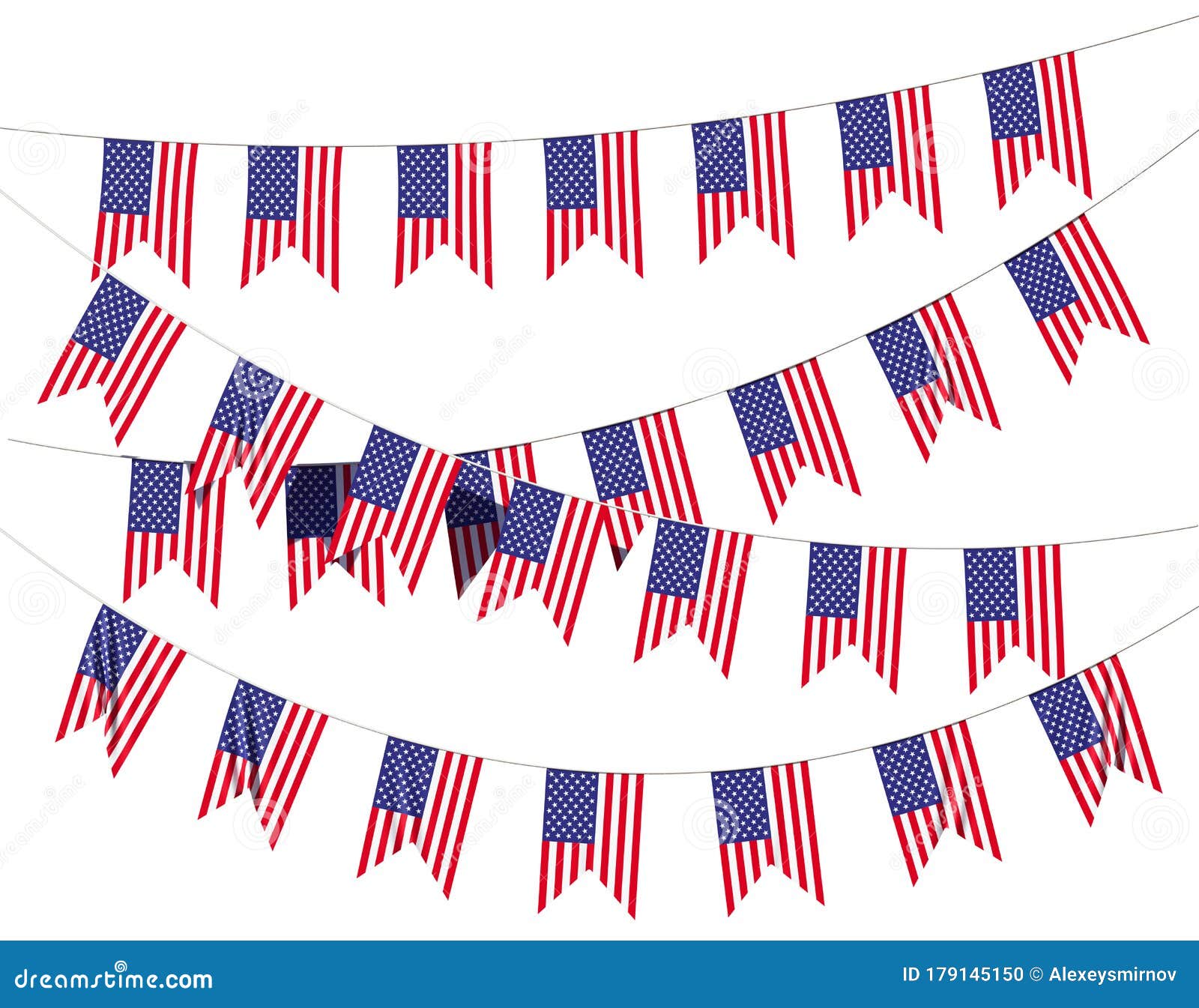 Strings of USA Flags Decorative Hanging Bunting Isolated on White Stock ...