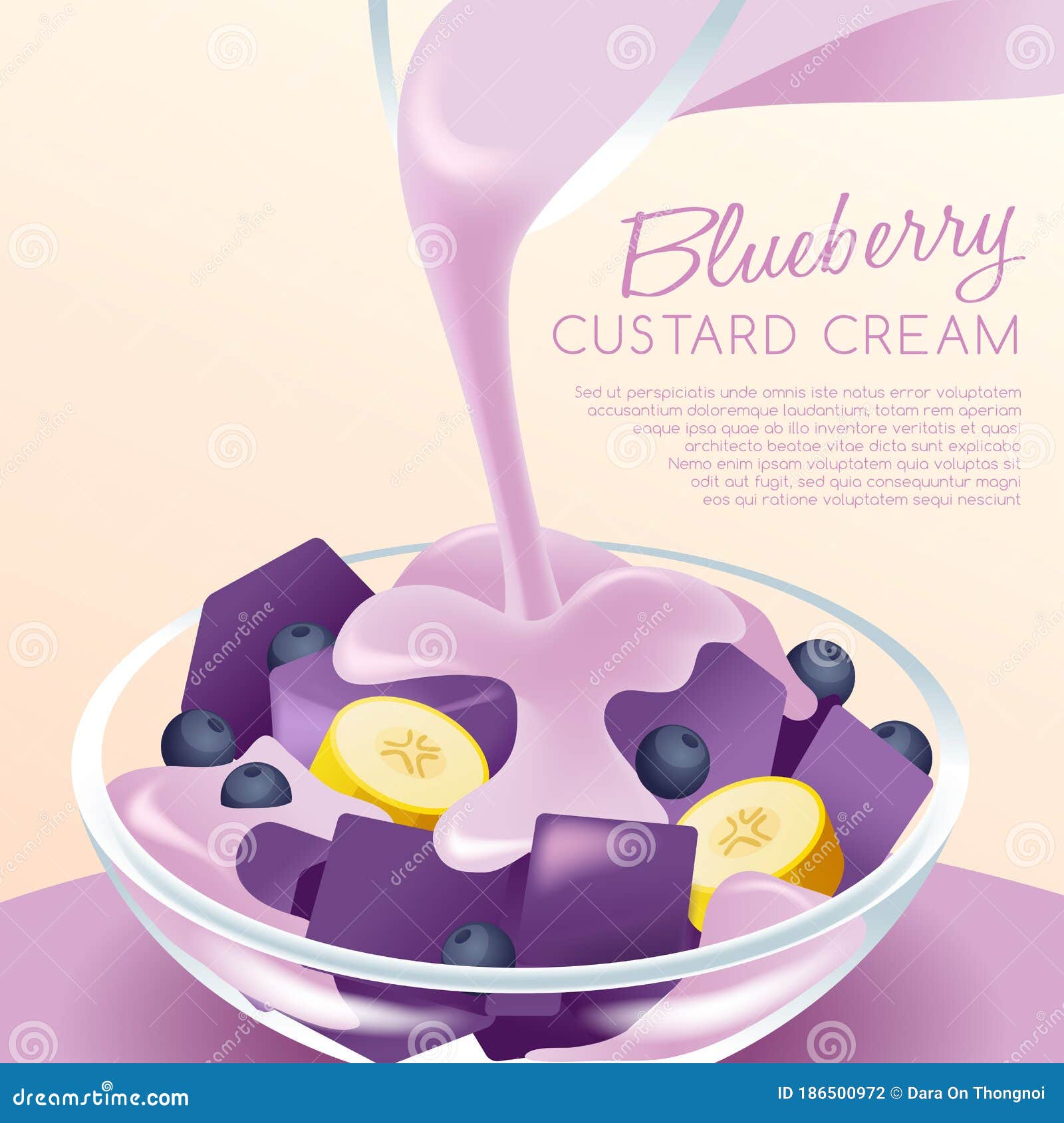 Blueberry Custard Cream with Fruit Jelly Vector Illustration Stock