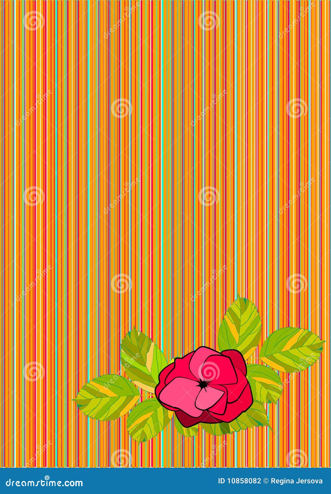 Striped Background With Rose Stock Illustration - Illustration of green