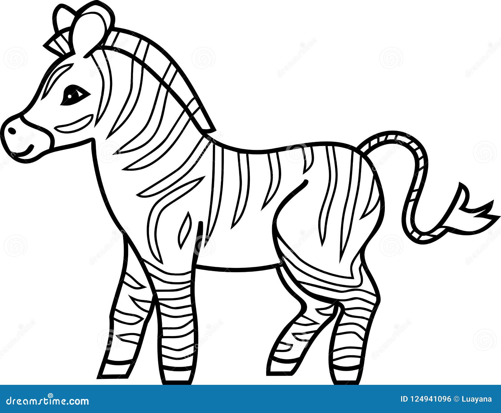 Striped Cartoon Zebra Coloring Page Stock Vector - Illustration of