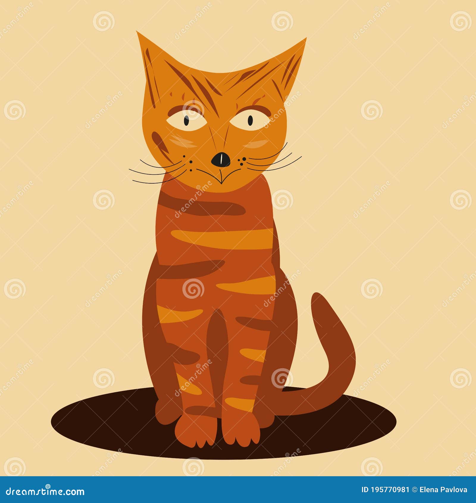 Striped Ginger Cat in Cartoon Style Sitting on the Mat Cute Pet Stock  Vector - Illustration of design, abstract: 195770981