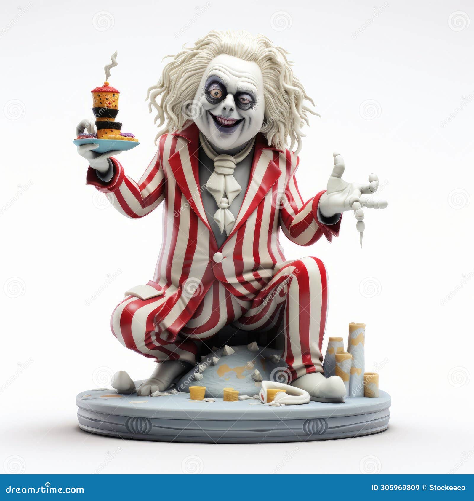 striped joker figurine holding cake - zbrush style
