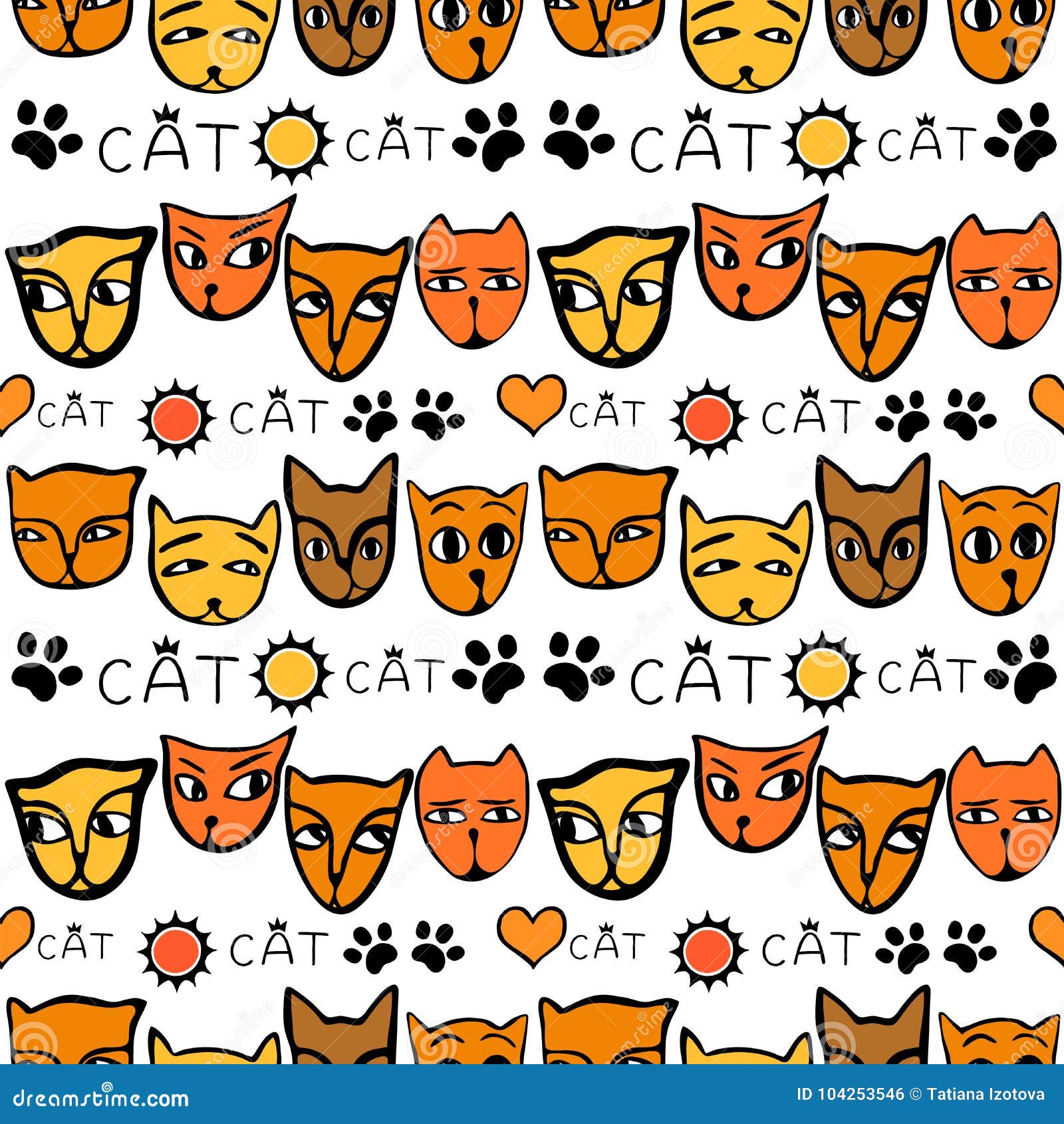 striped pattern of cats` muzzles, in yellow and orange colors.