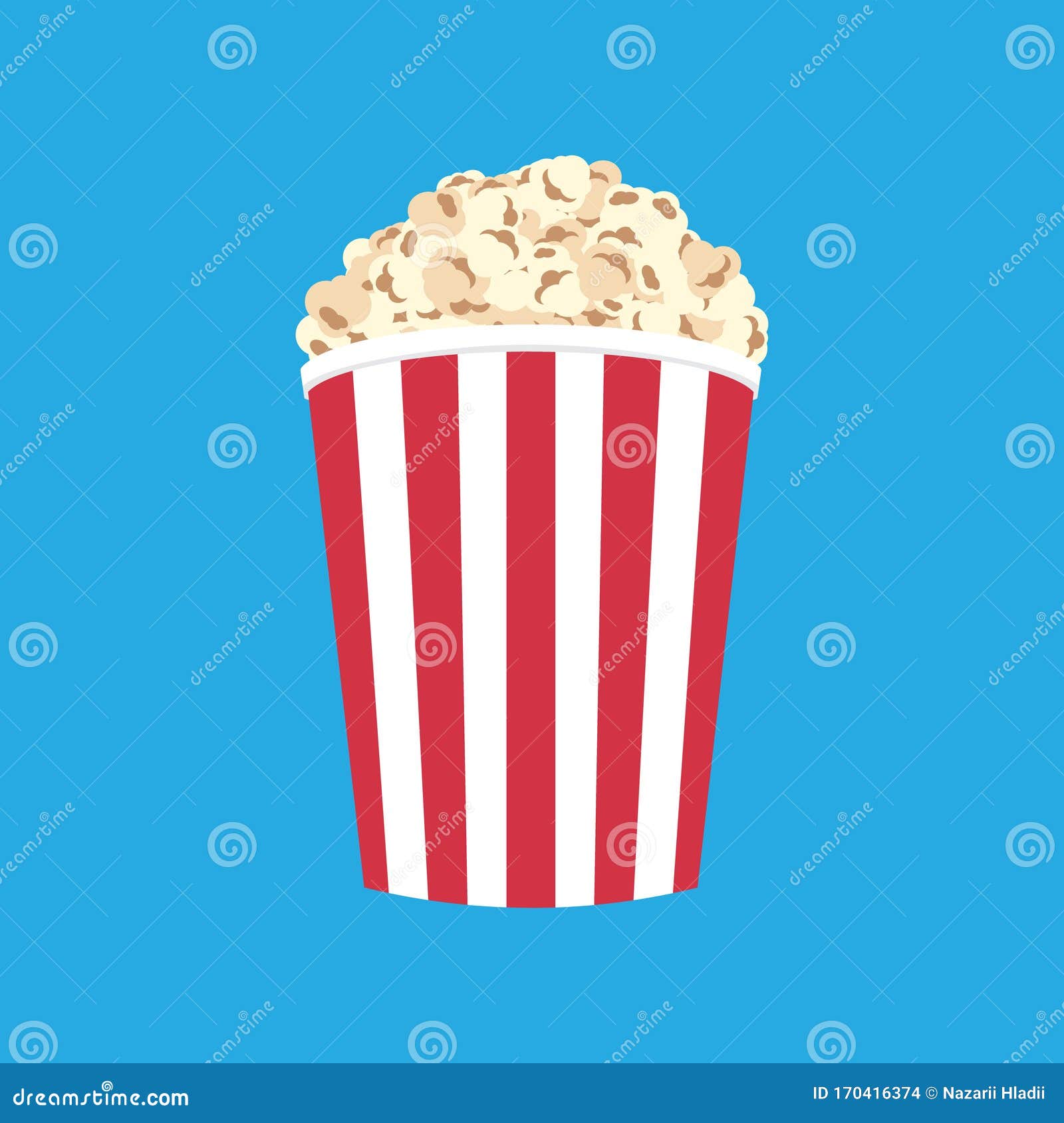 Striped Red and White Vector Bag of Popcorn. Isolated. Stock Vector
