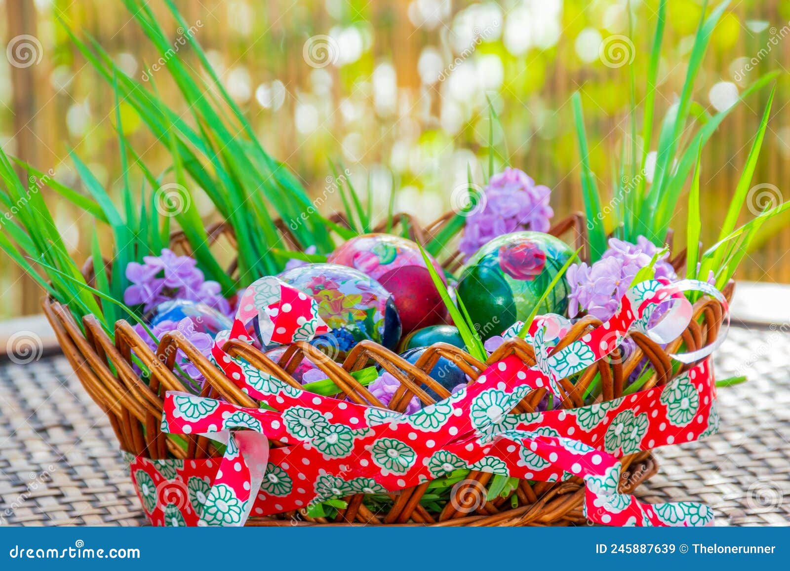 Wooden Basket Full of Easter Eggs Stock Image Image of painted