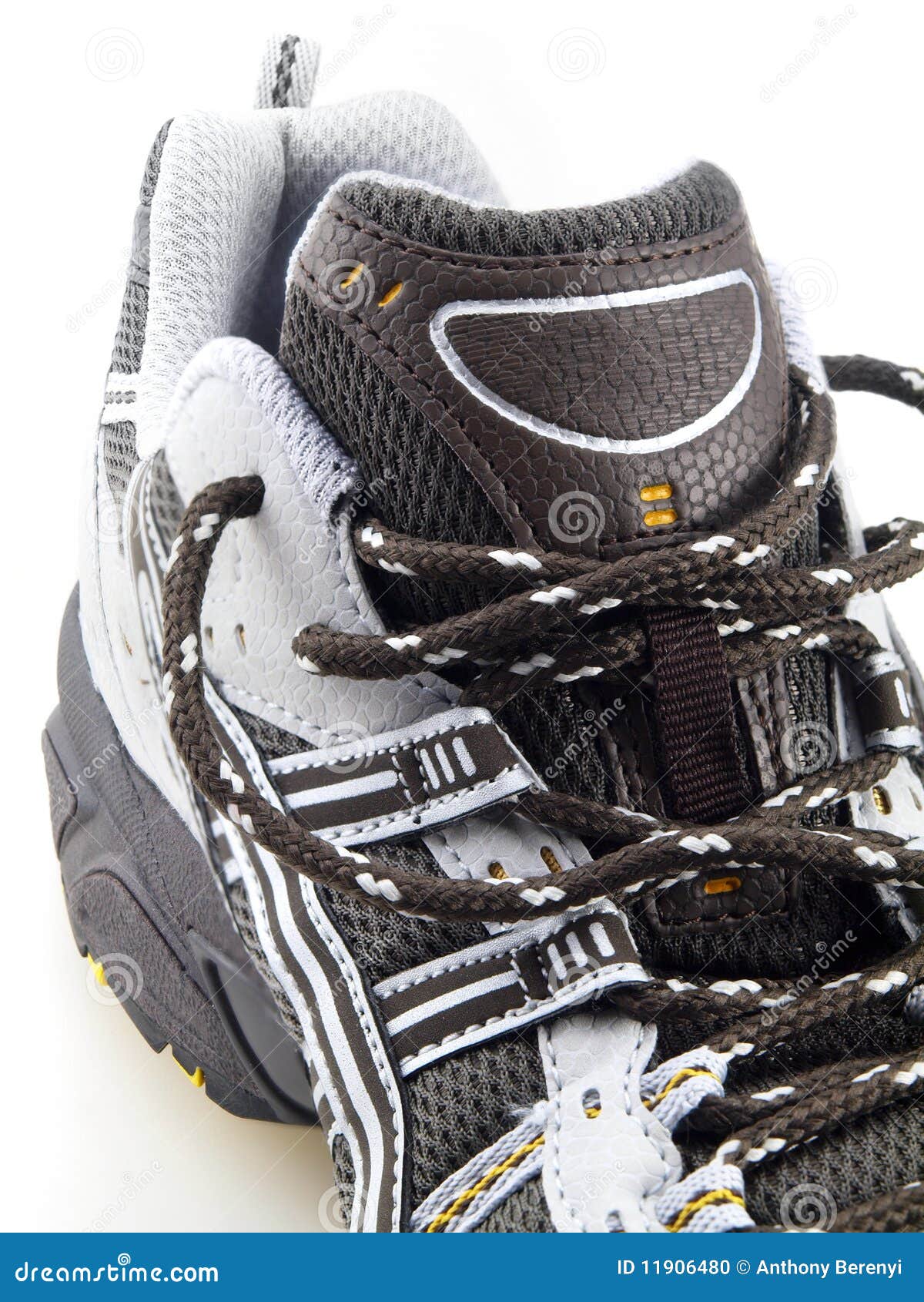 Download Striped Running Shoe On White Top View Stock Photo - Image ...