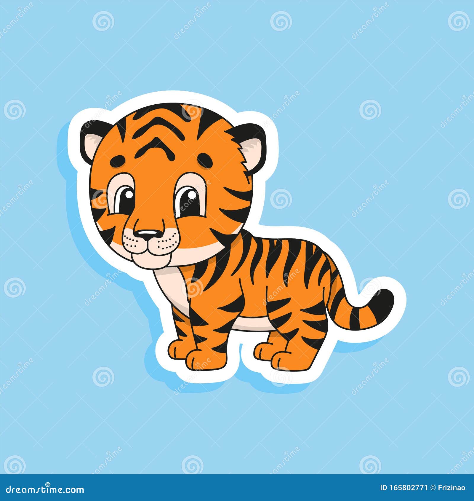 Striped Tiger. Bright Color Sticker of a Cute Cartoon Character. Flat  Vector Illustration Isolated on Color Background Stock Vector -  Illustration of character, drawing: 165802771