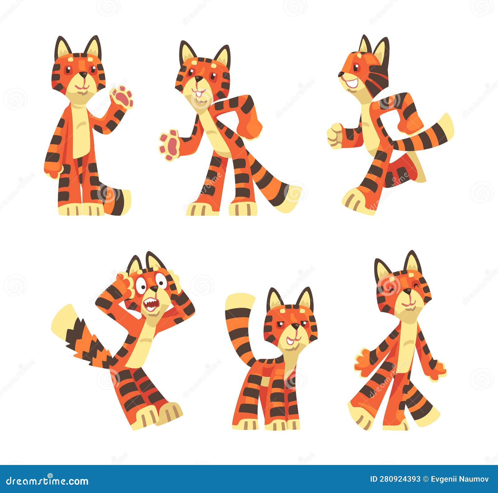 Striped Tiger Character with Orange Fur Vector Set Stock Vector ...