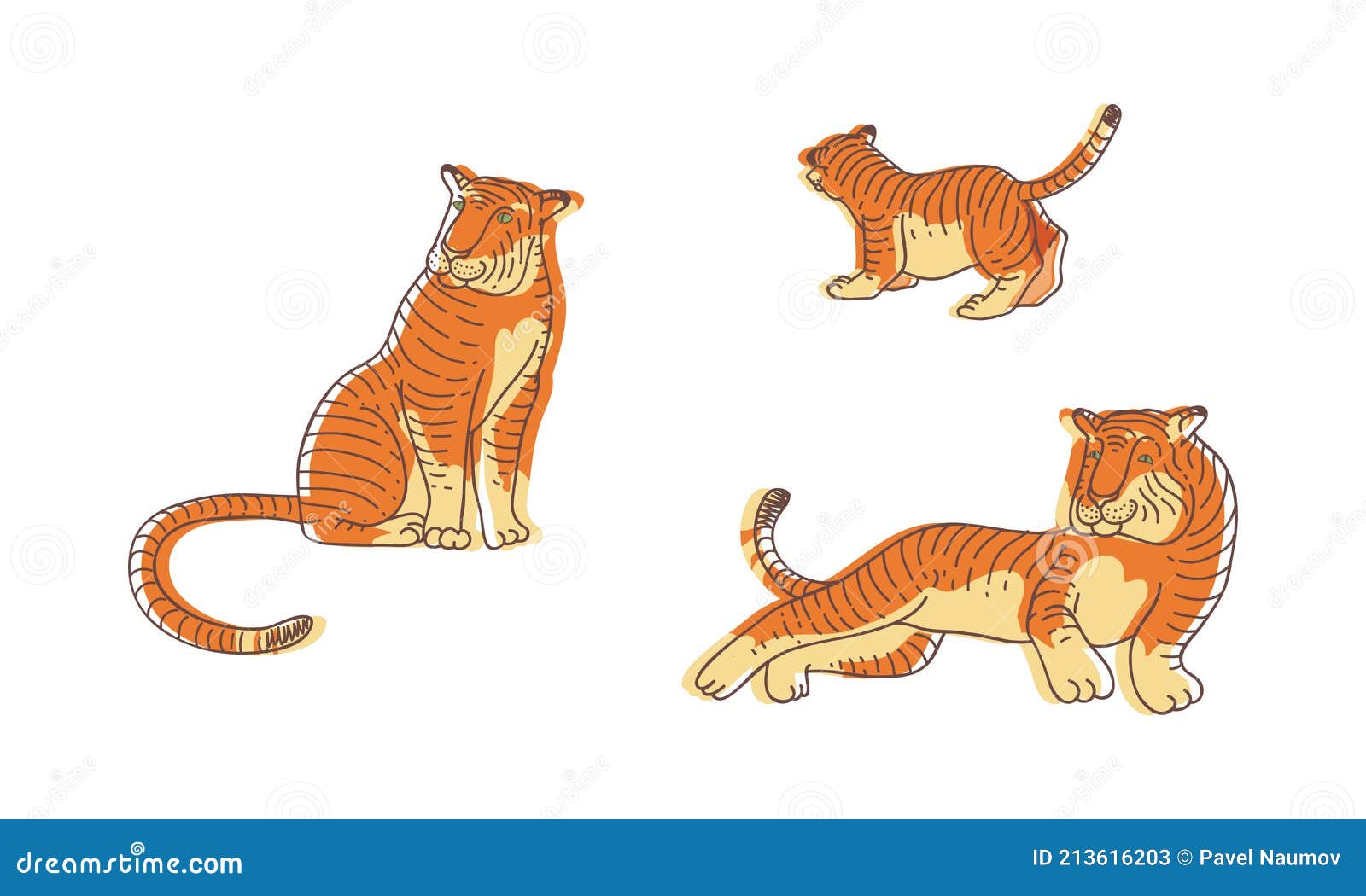 Of Different Animals Clipart Vector, Tiger With Different Poses In