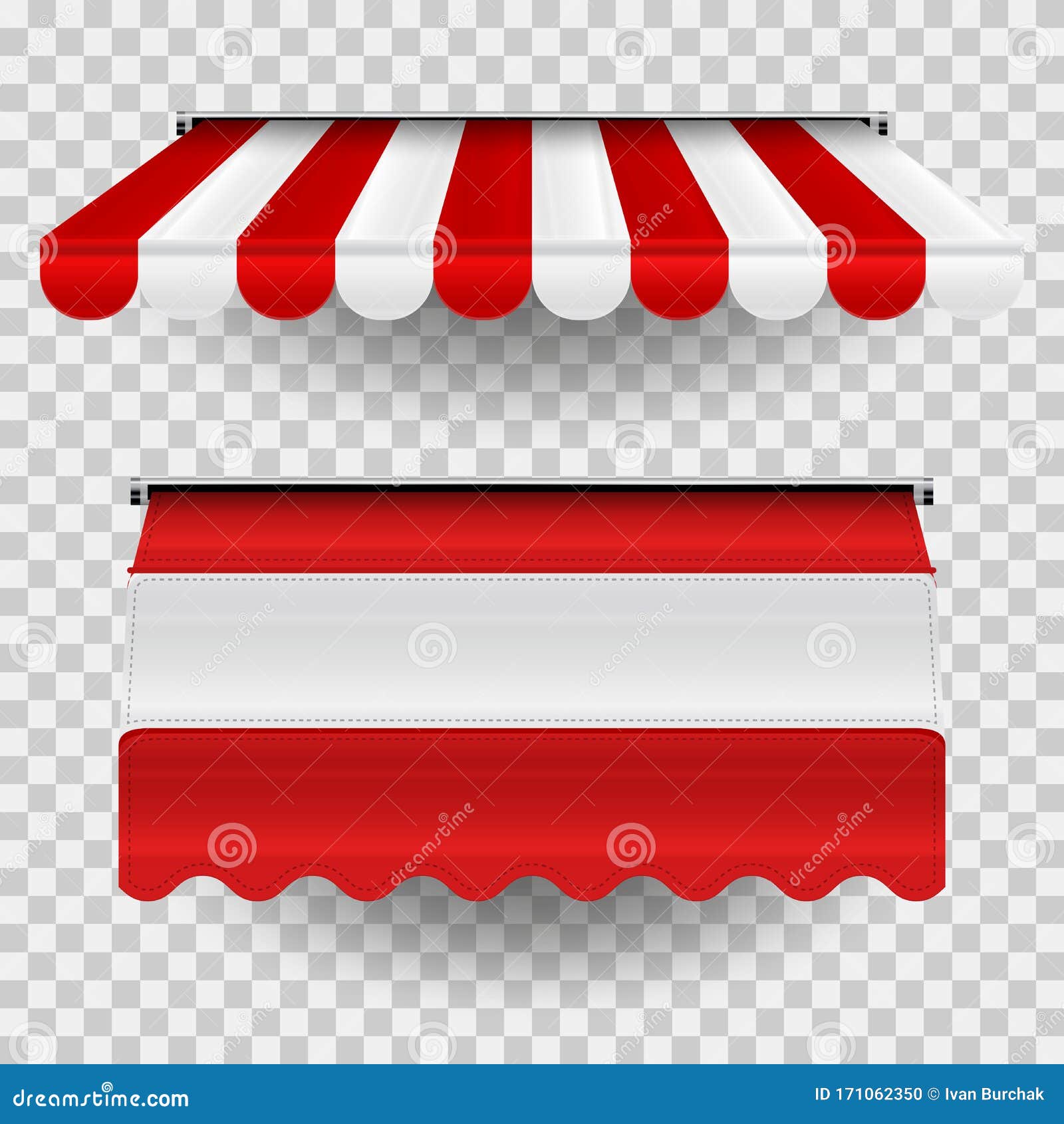 striped  awnings for shop, cafe, market or restaurant. promo  template