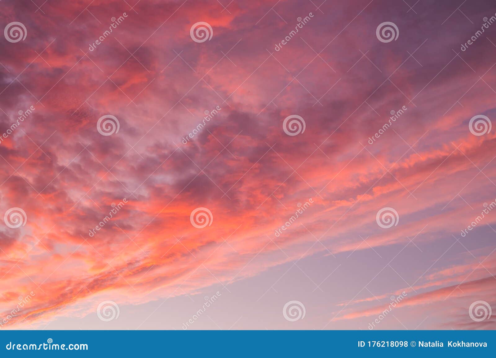 Stripes of Sunset in the Sky of Bright Orange and Pink Colors Stock