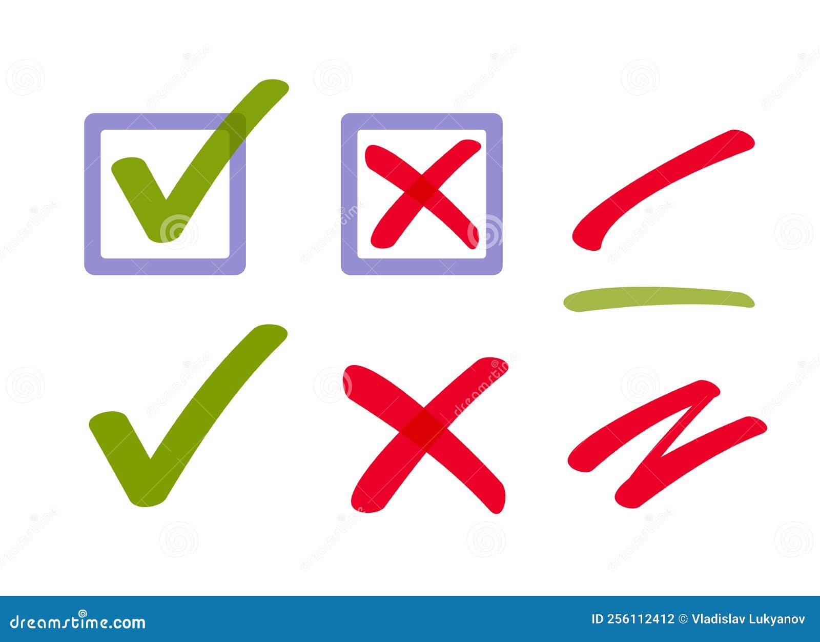 Checkbox check mark cross set handwritten Vector Image