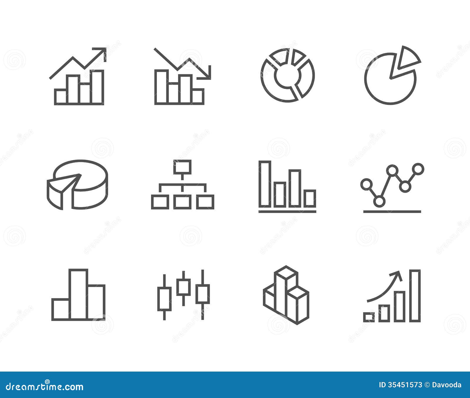 Stroked Graph And Diagram Icon Set  Stock Vector