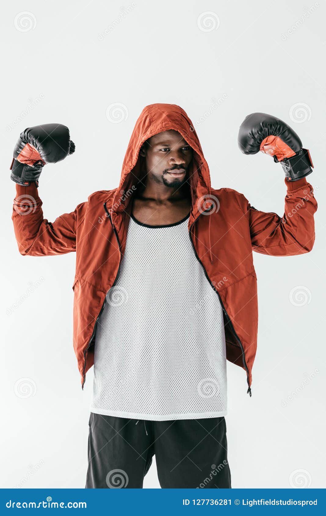 Strong African American Man in Boxing Gloves Stock Image - Image of ...