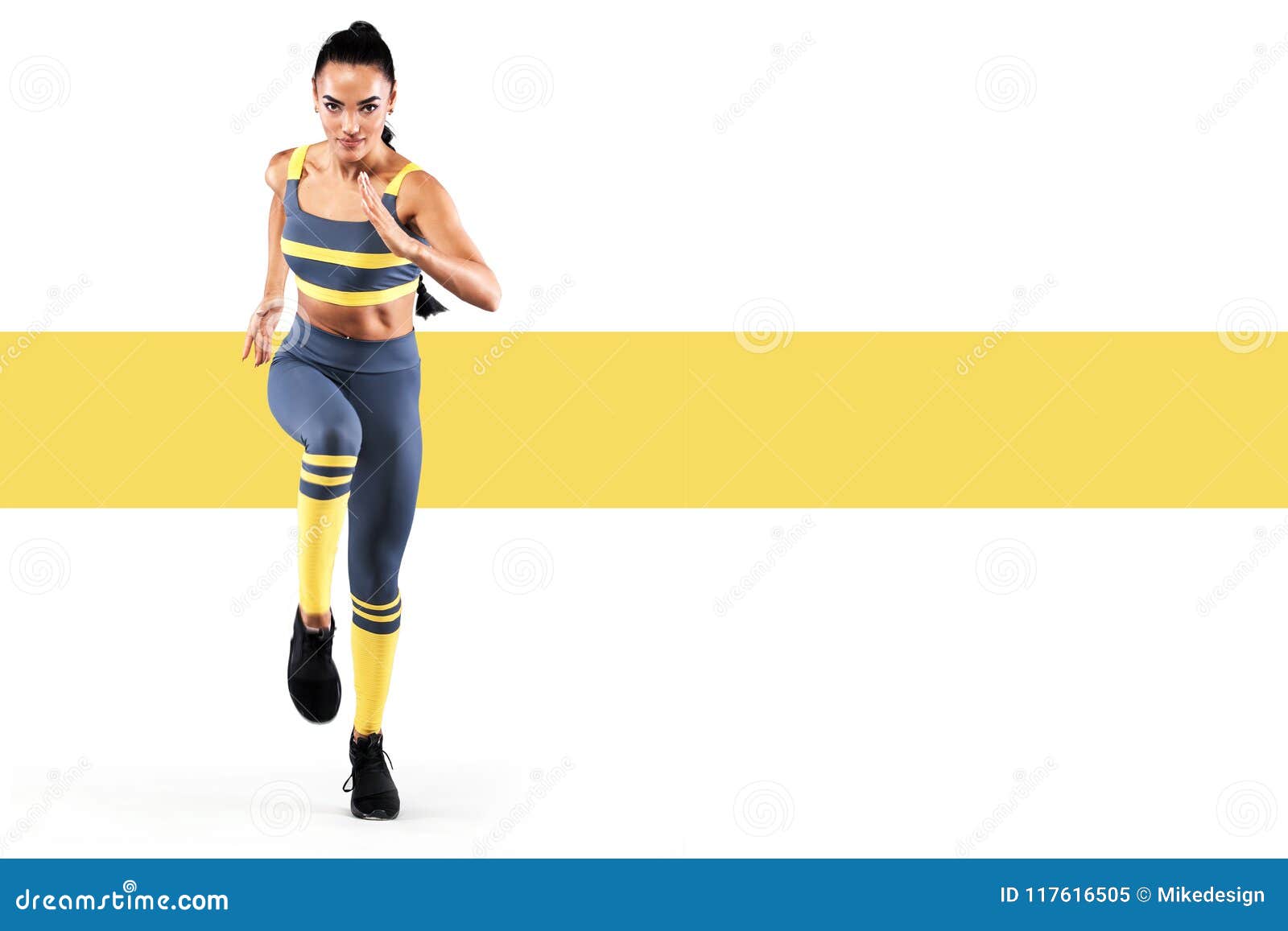 A strong athletic, women sprinter, running outdoor wearing in the  sportswear, fitness and sport motivation. Runner concept with copy space.