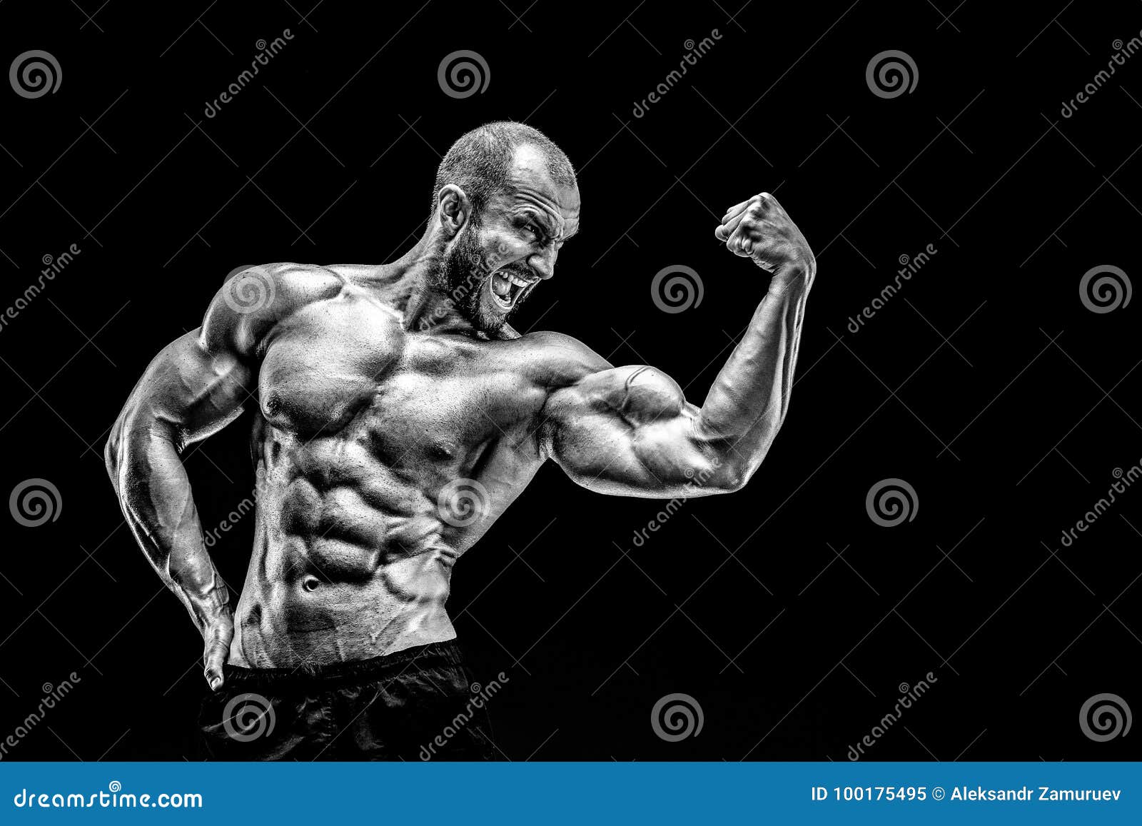 Strong Bald Bodybuilder with Six Pack. Stock Image - Image of diet ...