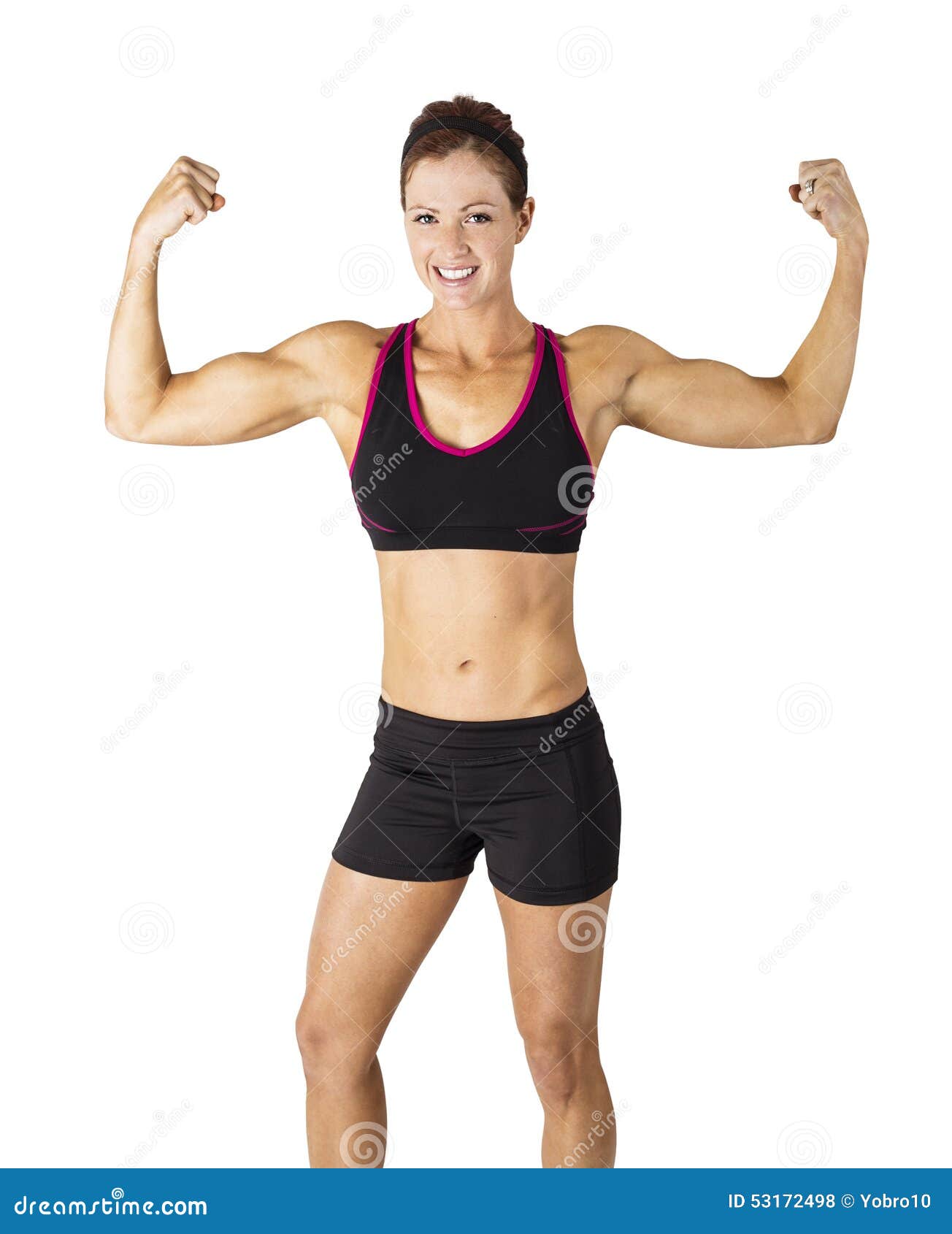 Strong Beautiful Fitness Woman Flexing Her Arm Muscles Stock Photo