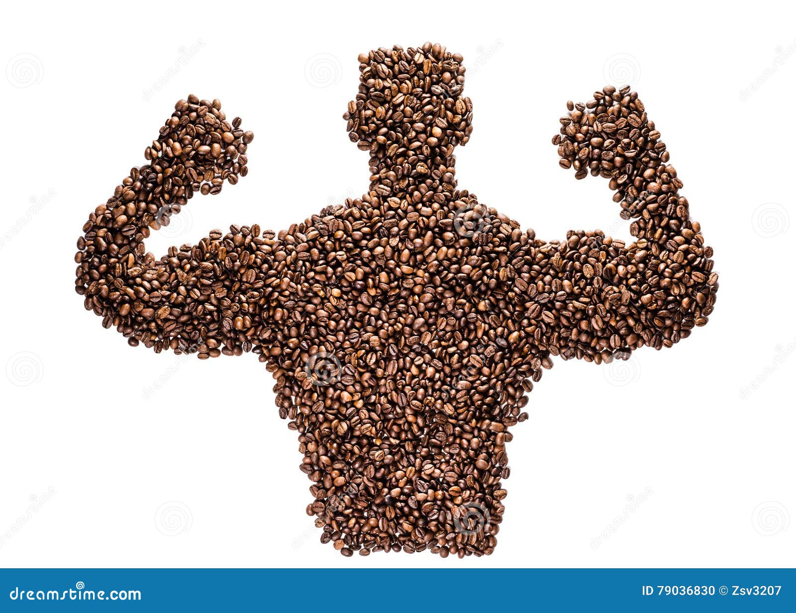 Strong Coffee Man Shows Muscles Isolated on White Background Stock