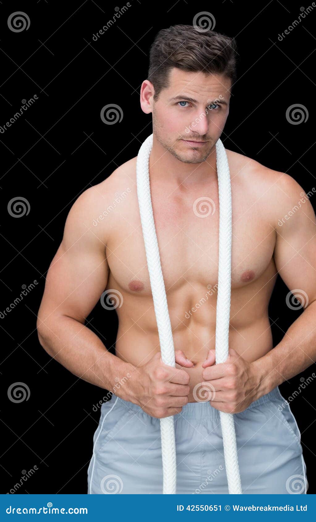 Strong Crossfitter Posing with Rope Around Neck Stock Image Image of