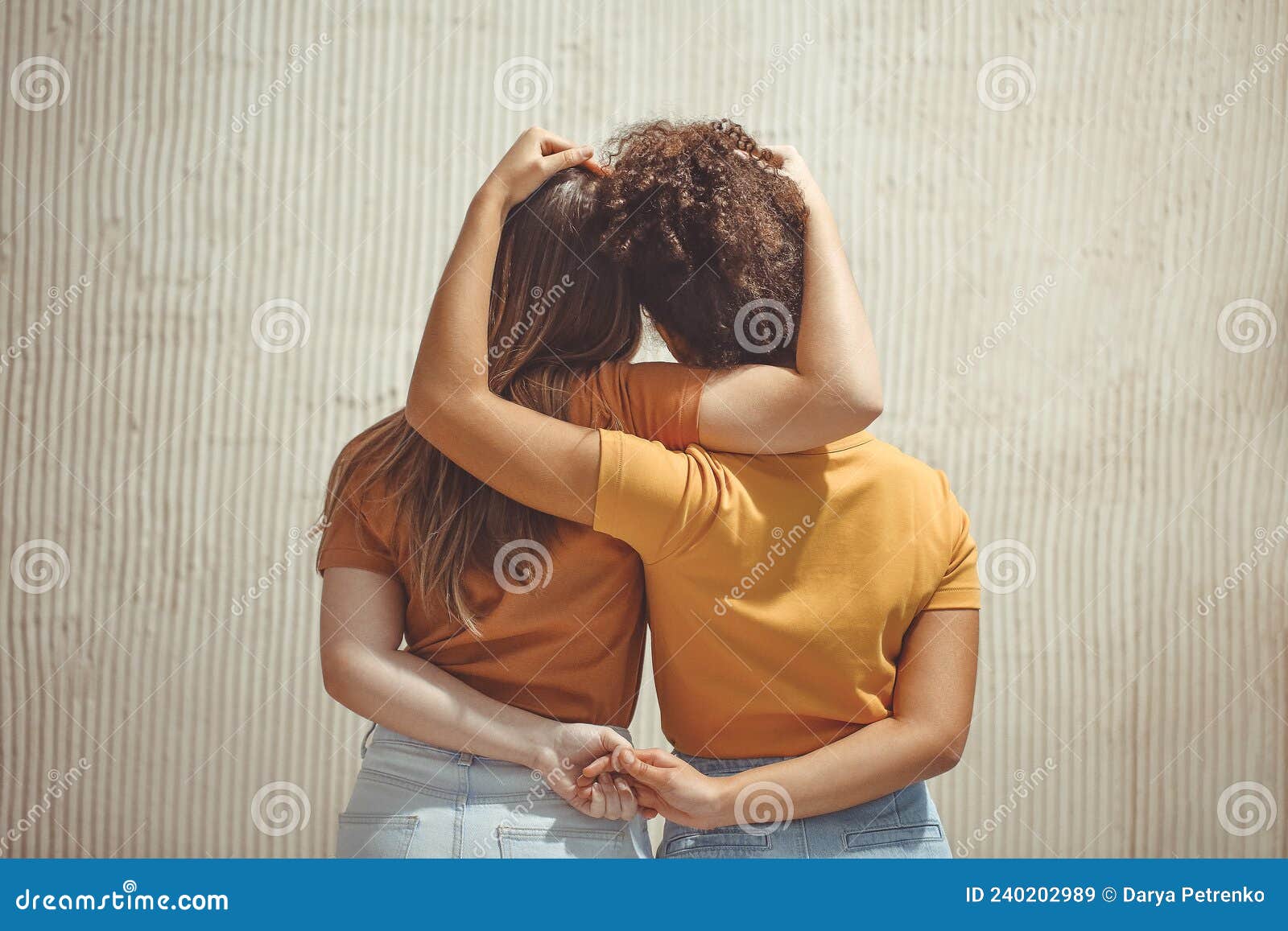 Strong Female Friendship. Rear View Two Girls Best Friends Holding ...