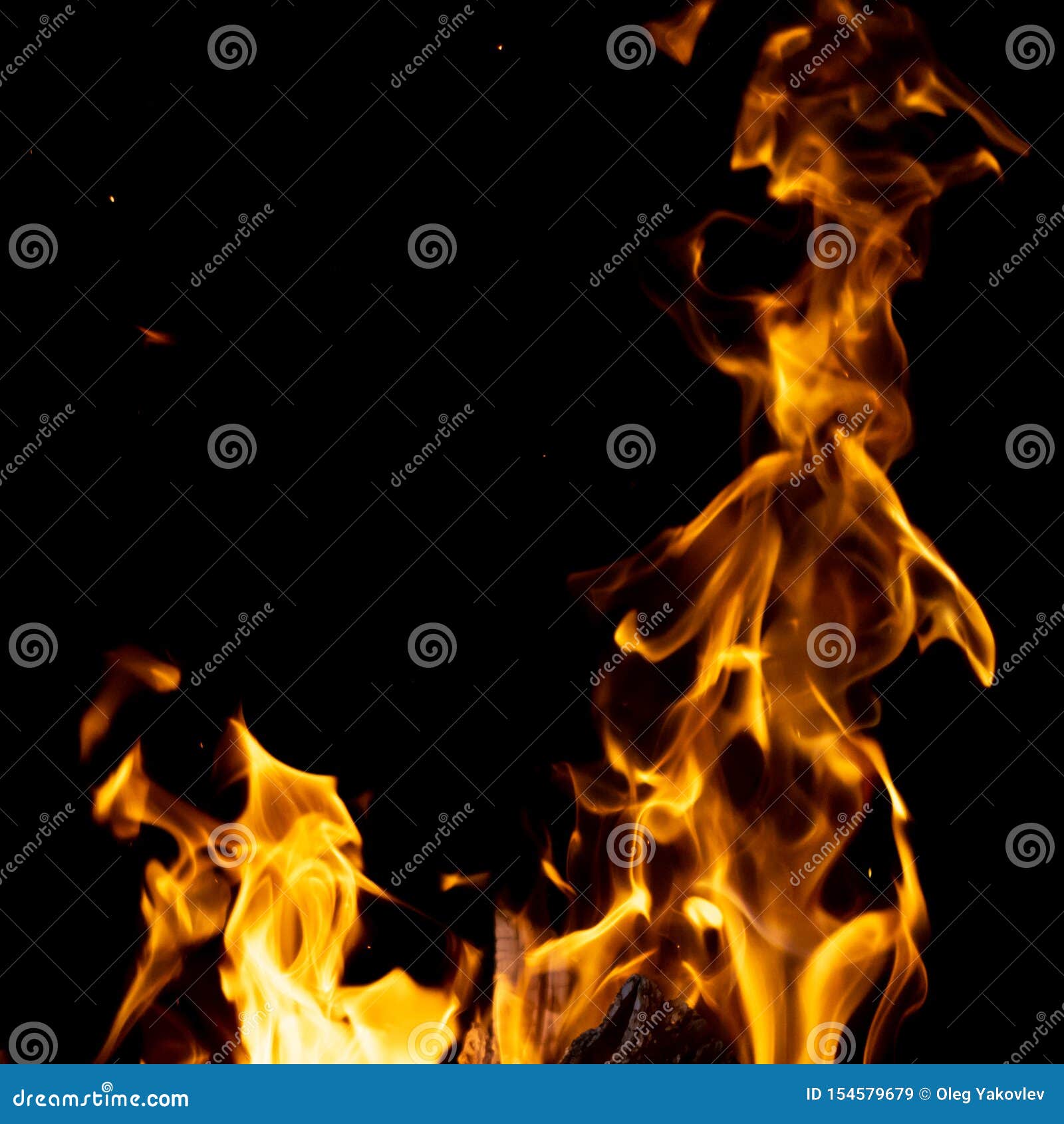 Strong Fire Flames on Black Stock Image Image of danger, fiery 154579679